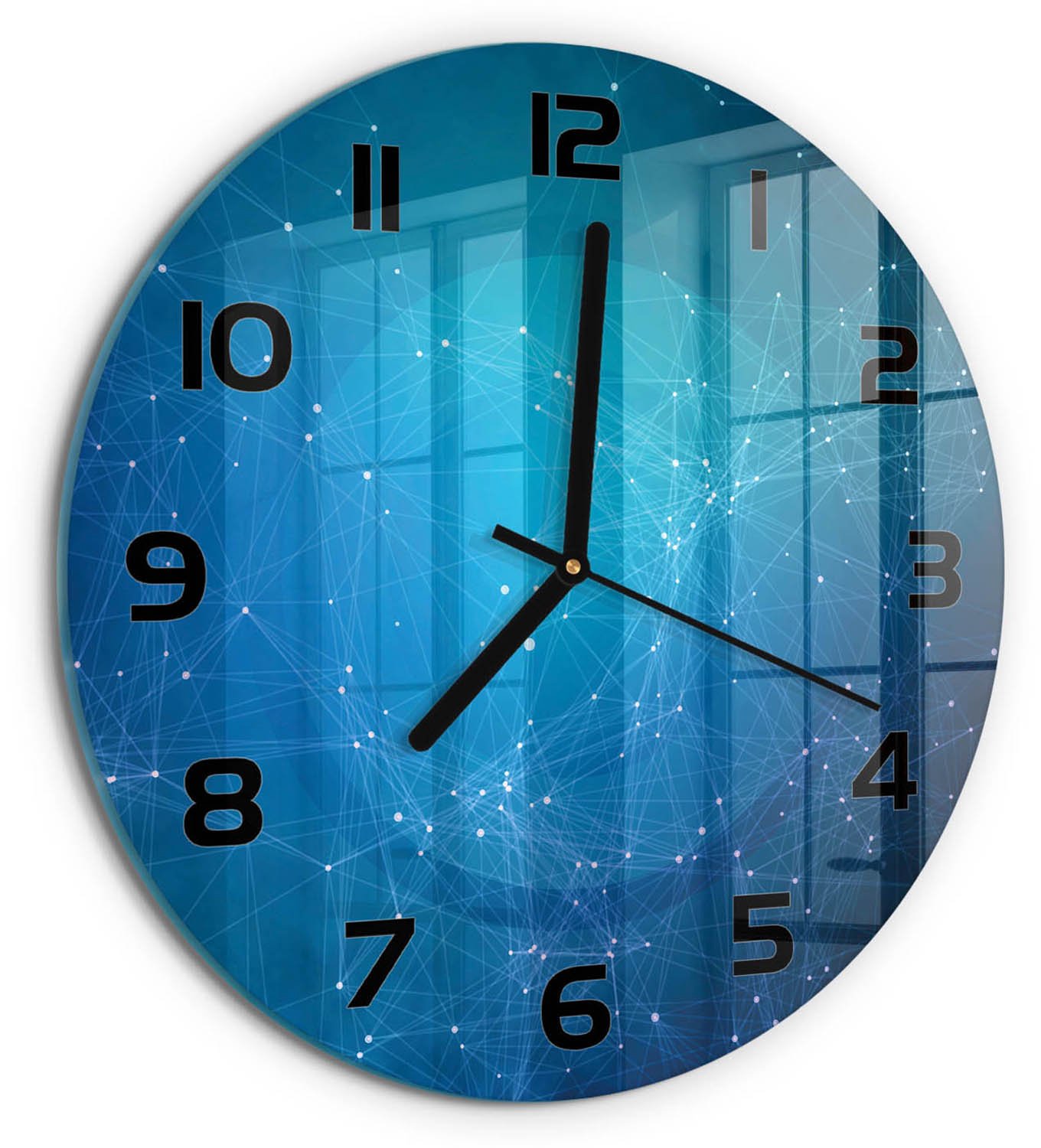TULUP Wandklok - Sterrenbeeld Glazen Klok Met Print - fi30 cm - Blauw Wandklok Glas Met Motief - Zwarte handen - Ronde Klok - Wandklok Glas Decoratie - Gekleurde Glazen Klok