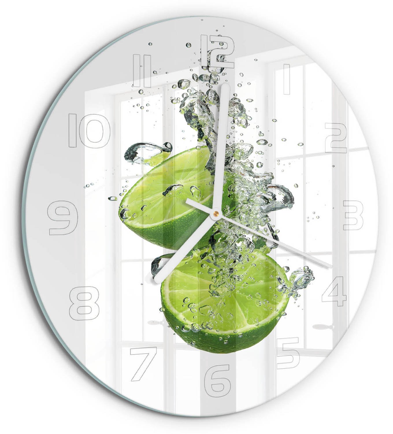 TULUP Wandklok - Kalk onder water Moderne Wandklok Glas - fi30 cm - Groente Wandklok Glas Decoratie - Witte handen - Ronde Klok - Glazen Wandklok Design - Klok Glas Met Opdruk