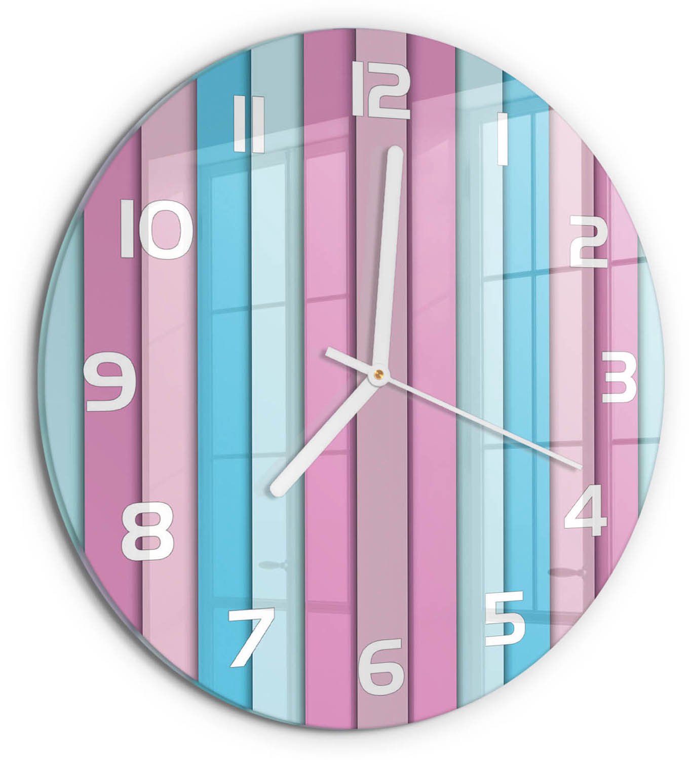 TULUP Wandklok - Kleurrijke strepen Moderne Wandklok Glas - fi30 cm - Veelkleurig Wandklok Glas Decoratie - Witte handen - Ronde Klok - Glazen Wandklok Design - Klok Glas Met Opdruk