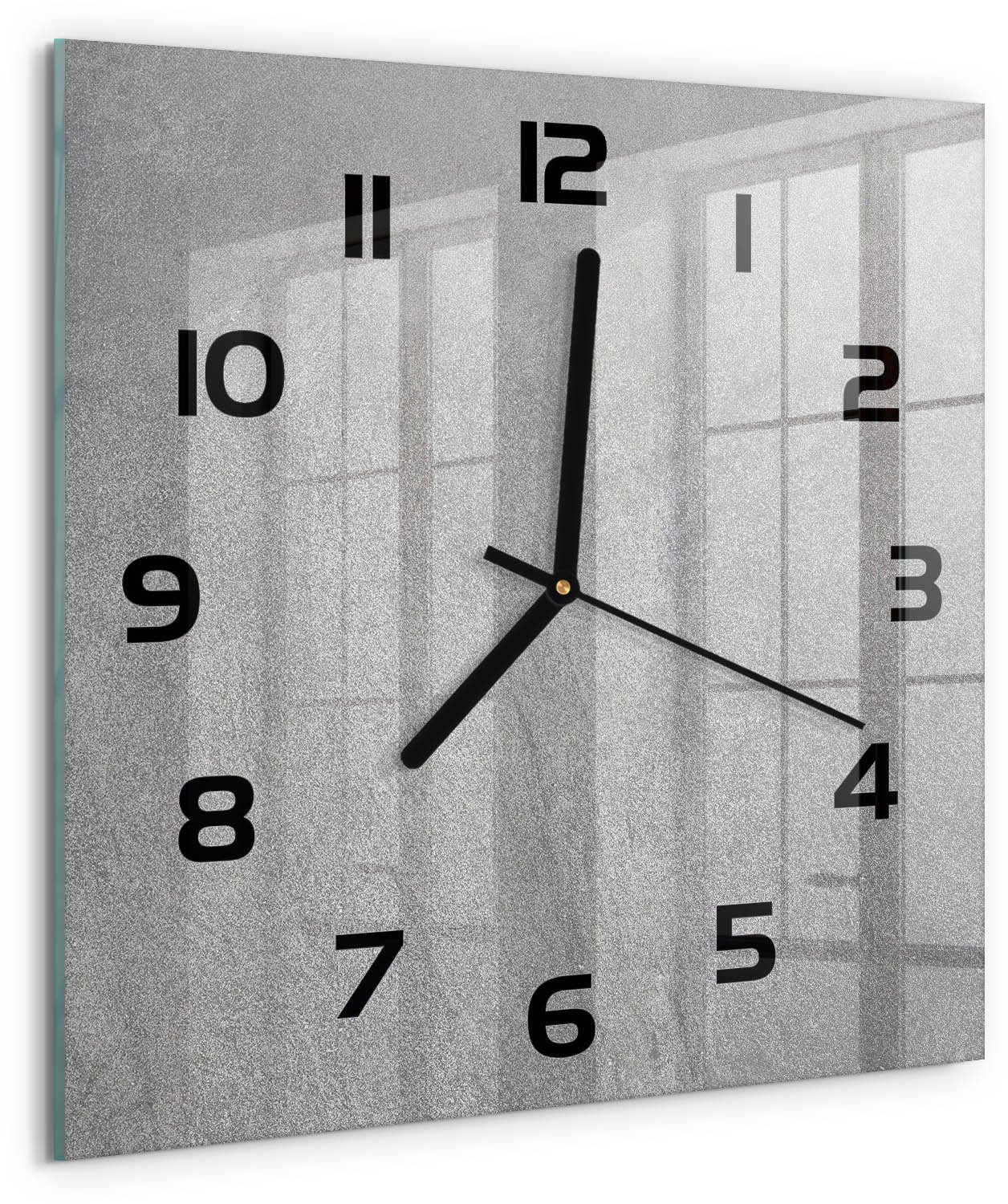 Tulup Wandklok - Grijze muur Moderne Wandklok Glas - 30x30 cm - Grijs Wandklok Glas Decoratie - Zwarte handen - Vierkante Klok - Glazen Wandklok Design - Klok Glas Met Opdruk