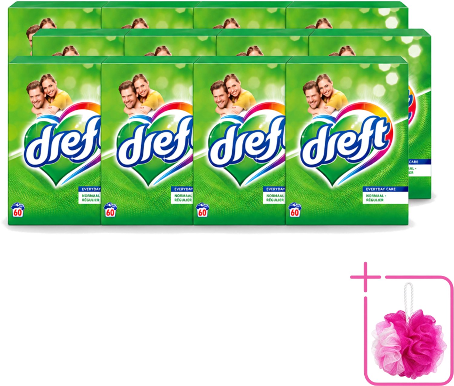 12 x Dreft - Everyday Care - Waspoeder - Gekleurde Was - Original - 60 Wasbeurten - Bulkverpakking - Waspoeder - Douchemop - Gekleurde was