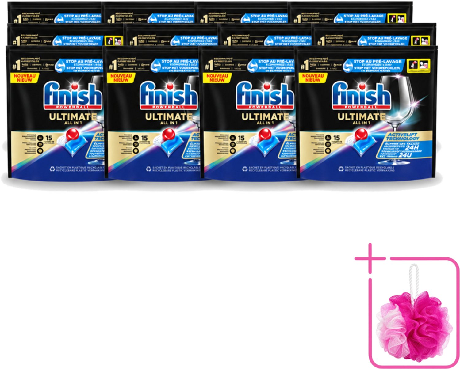 12 x Finish Powerball - Ultimate All in 1 - Vaatwastabletten - Activelift - 15 Capsules - Bulkverpakking - Vaatwastabletten - Douchemop - Activelift
