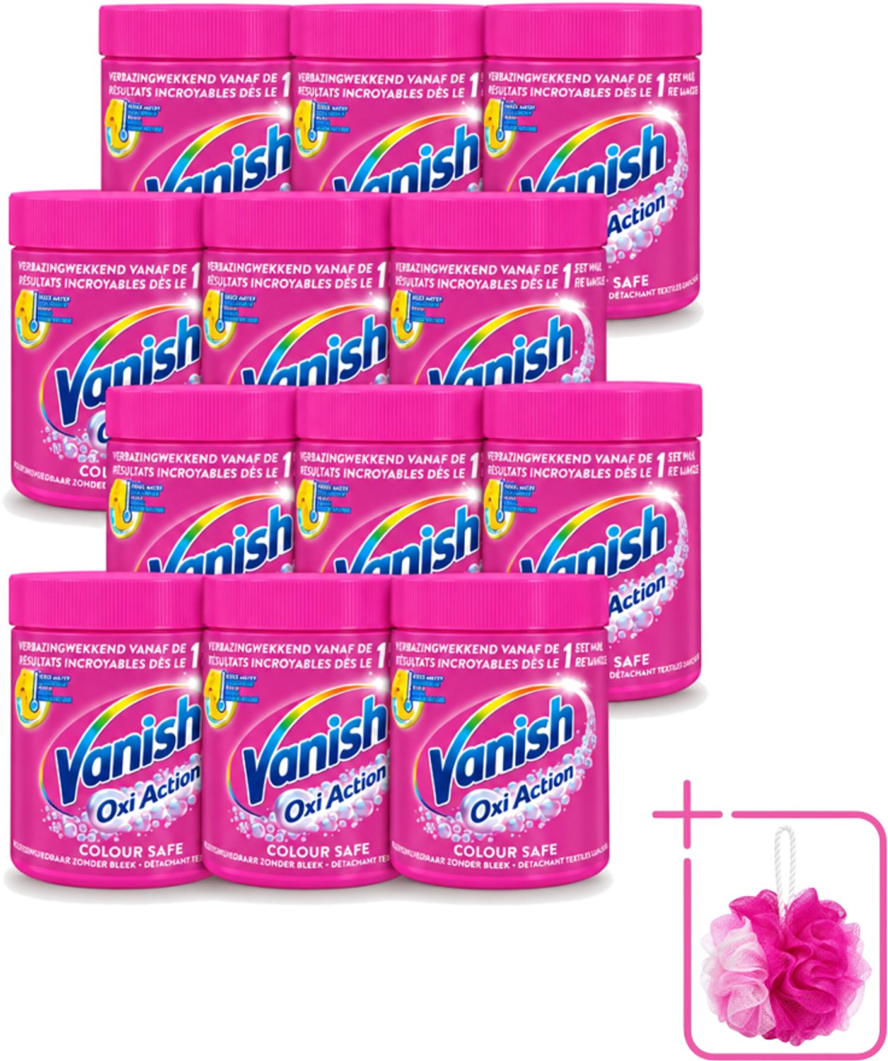 12 x Vanish Oxi Action - Veilige Kleur - Vlekkenverwijderaar Poeder - Zonder Bleek - Gekleurde Was - 550 Gram - Bulkverpakking - Vlekkenverwijderaar - Douchemop - Kleuren behouden
