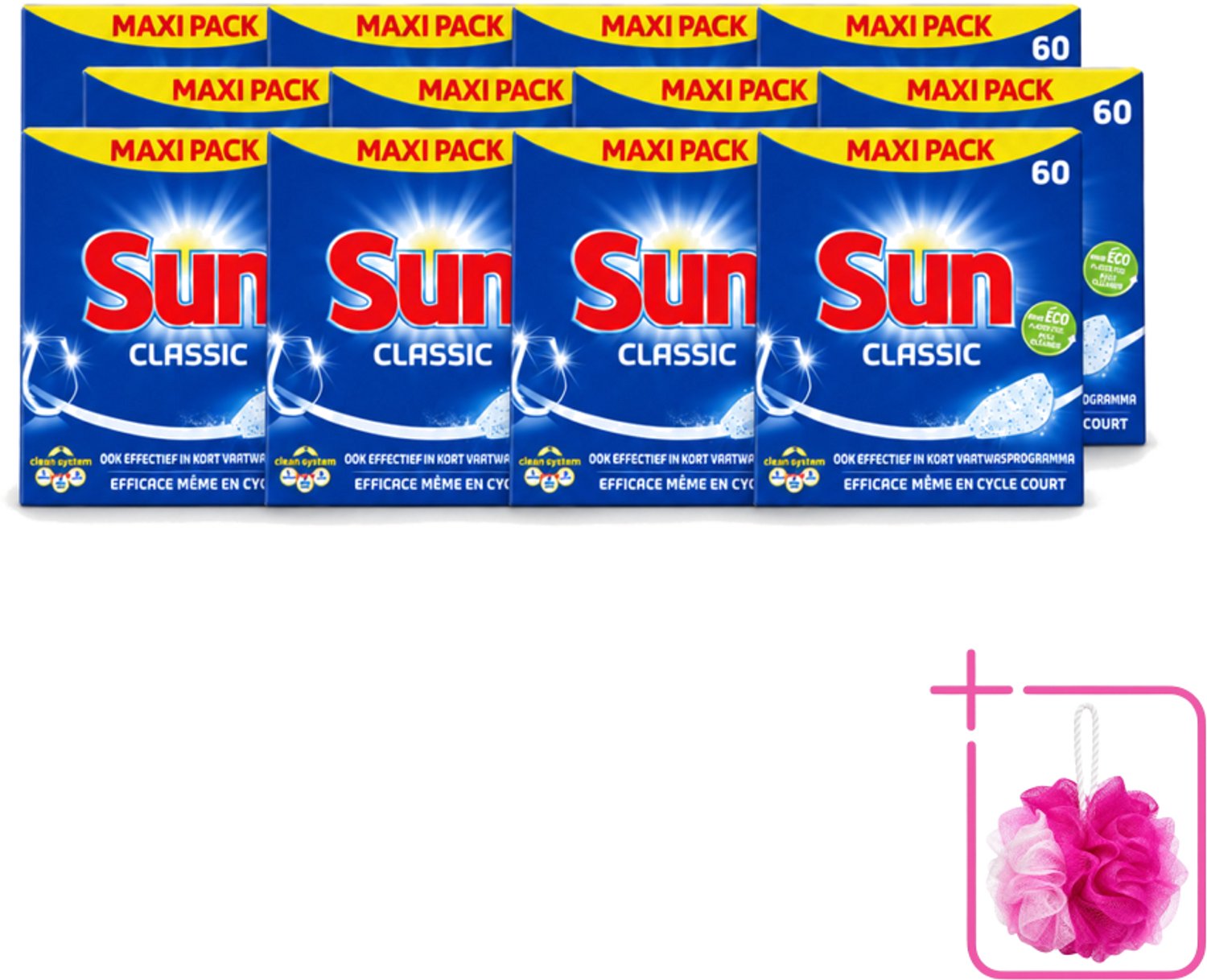 12 x Sun Classic - Vaatwastabletten - Eco - Voordeelverpakking - 60 Tabletten - Bulkverpakking - Vaatwastabletten - Douchemop - Vaatwasser
