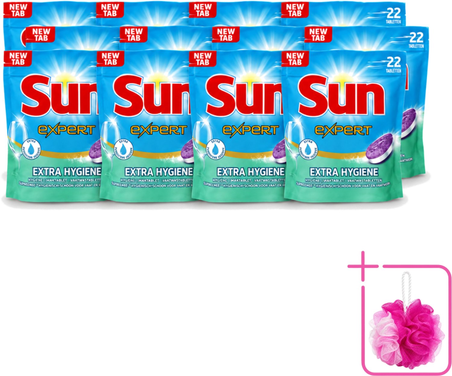12 x Sun Expert - Extra Hygiëne - Vaatwastabletten - 22 Tabletten - Bulkverpakking - Vaatwastabletten - Douchemop - Hygiëne