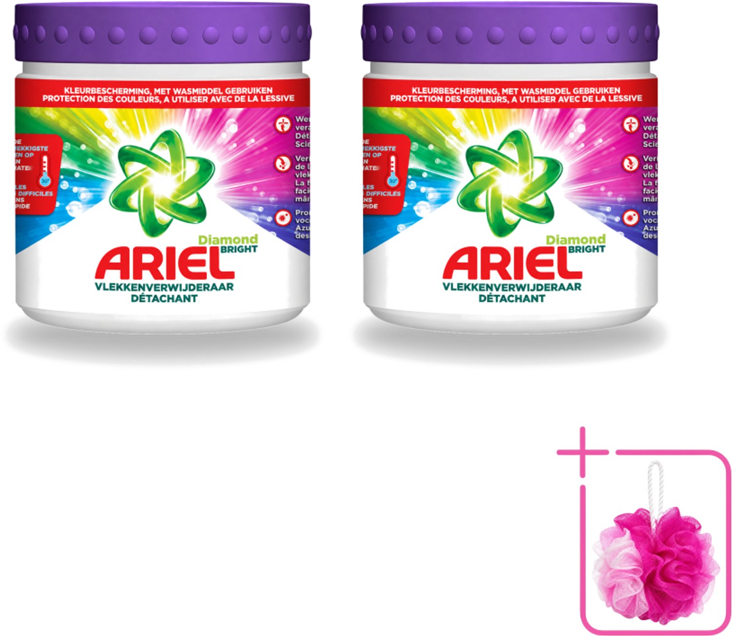 2 x Ariel Diamond Bright - Vlekverwijderaar Poeder - Gekleurde Was - 30 Wasbeurten - Bulkverpakking - Kleurbehandeling - Douchemop - Vlekverwijderaar