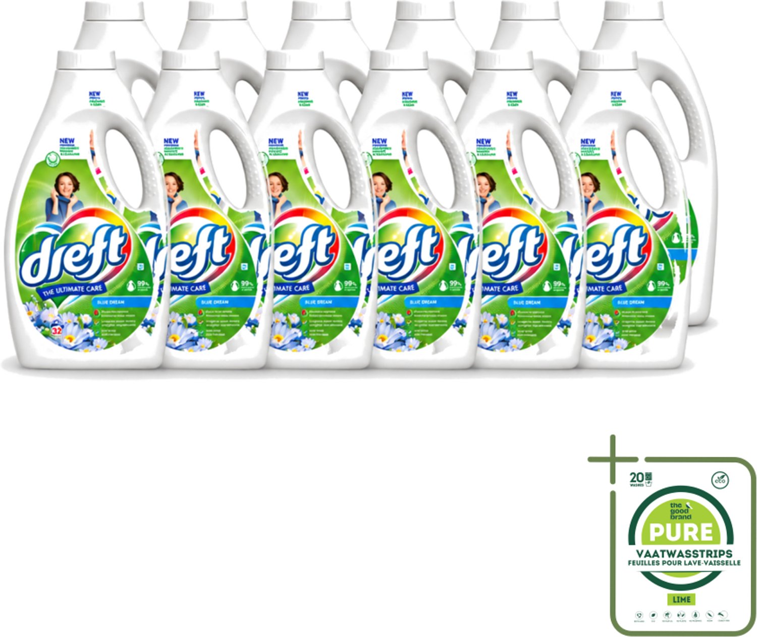 12 x Dreft - Vloeibaar Wasmiddel - Gekleurde Was - Blauwe Droom - 32 Wasbeurten - Grootverpakking - Vaatwasstrips - Vloeibaar Wasmiddel - Gekleurde Was - Kleurbescherming - Frisse Was - Wasbeurt