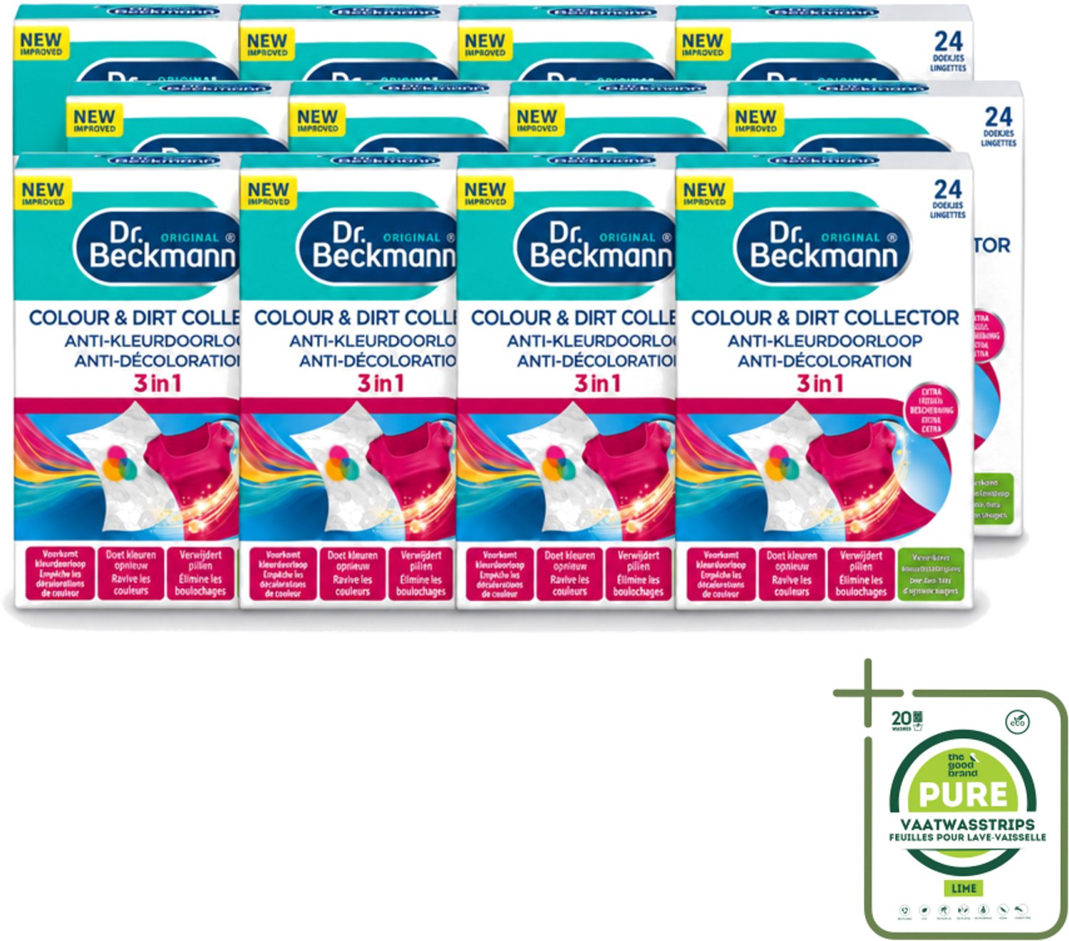 12 x Dr. Beckmann - Anti-Kleur Doorloopdoekjes - Kleurbescherming - Witte en Gekleurde Was - 24 Doekjes - Grootverpakking - Vaatwasstrips - Kleurbescherming - Wasdoek - Kleurdoorloop - Wasdoekjes - Kleurabsorptie