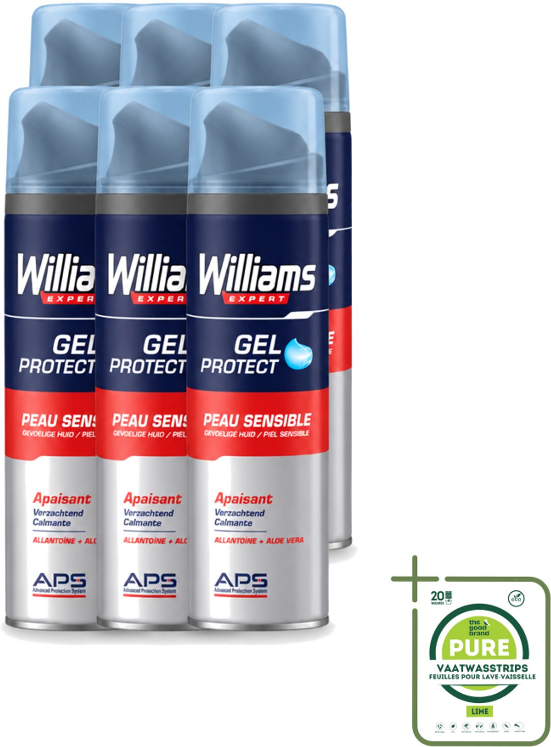 6 x Williams - Expert - Scheergel - Gevoelige Huid- 200 ml - Grootverpakking - Vaatwasstrips - Scheergel Voor Gevoelige Huid - Gevoelige Huid Scheerproducten - Beschermende Scheergel - Verzachte Scheergel - Scheren Zonder Irritatie