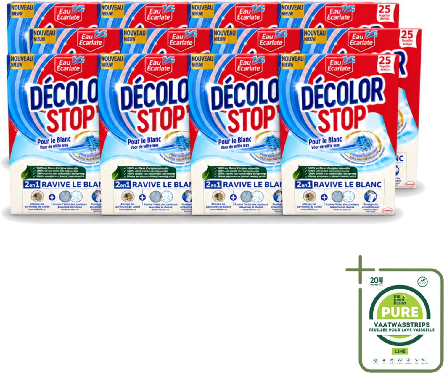 12 x Eau Eclarate - Sublim Blanc - Ultra Witmakend - 25 doekjes - Grootverpakking - Vaatwasstrips - Wit Textiel Herstellen - Glans Herstellen - Verhelderende Doekjes - Witte Stoffen Beschermen - Doekjes Voor Wit Textiel