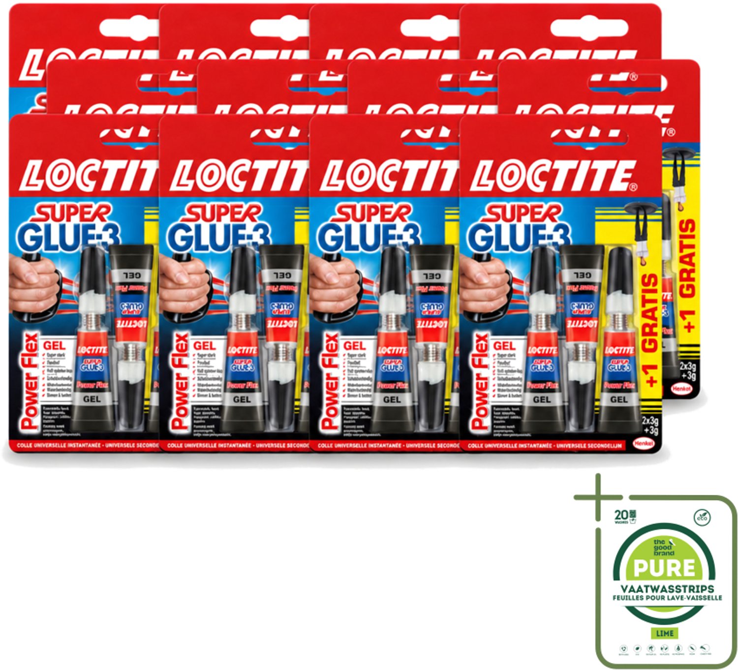 12 x Loctite - Secondelijm - Power Flex - 3 Lijmtubes - Grootverpakking - Vaatwasstrips - Secondelijm - Power Flex - Lijm - Hechting - Rubber