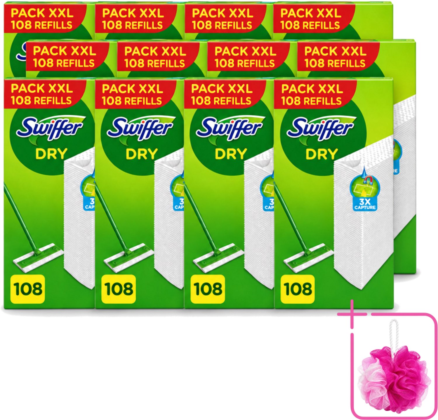 12 x Swiffer – Vloerdoekjes – Dry Navullingen – 108 doekjes - Bulkverpakking - Vloerdoekjes - Douchemop - Schoonmaken