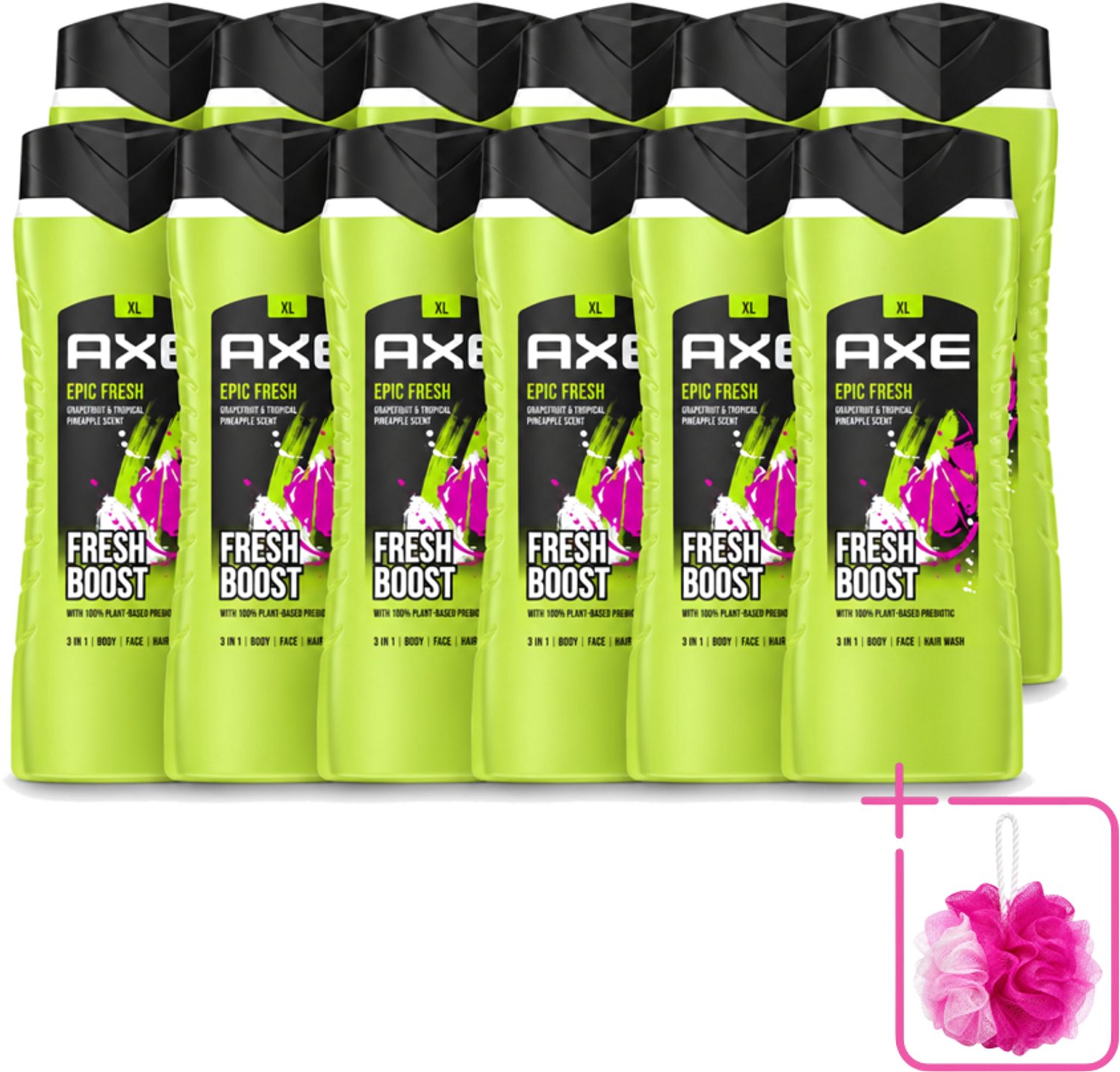 12 x AXE – Douchegel – Epic Fresh Fresh Boost 3-in-1 – 400 ml - Bulkverpakking - Douchegel - Douchemop - Frisheid