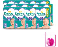 12 x Pampers – Luiers – Active Baby Maat 4 – 46 Luiers - Bulkverpakking - Baby luier - Douchemop - Baby droog