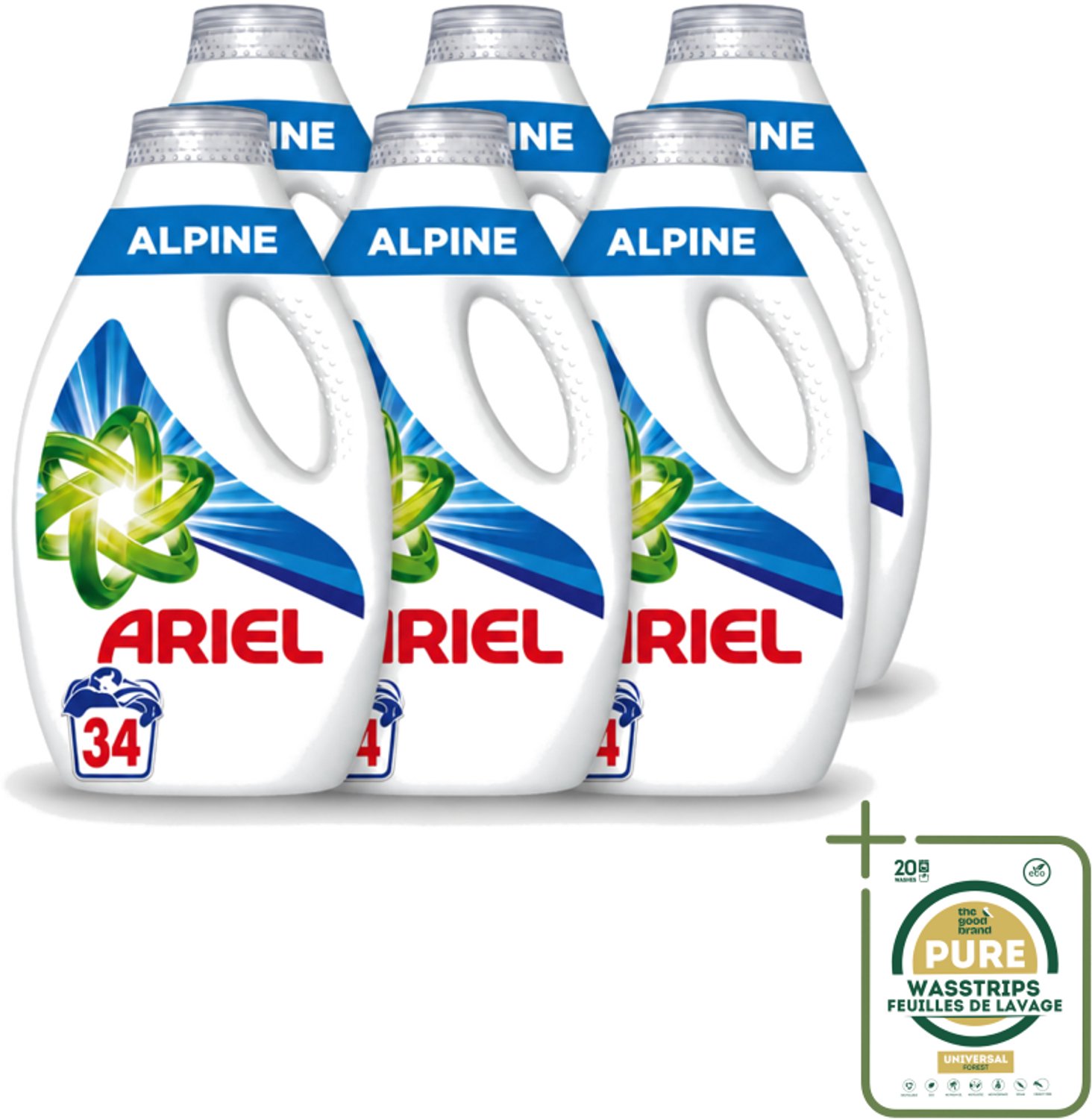 6 x Ariel – Vloeibaar Wasmiddel – Alpine – 1530 ml – 34 wasbeurten - Wasstrips - Ariel Alpine - Vloeibaar Wasmiddel - Koud Wassen - Frisse Geur - Energiezuinig Wasmiddel