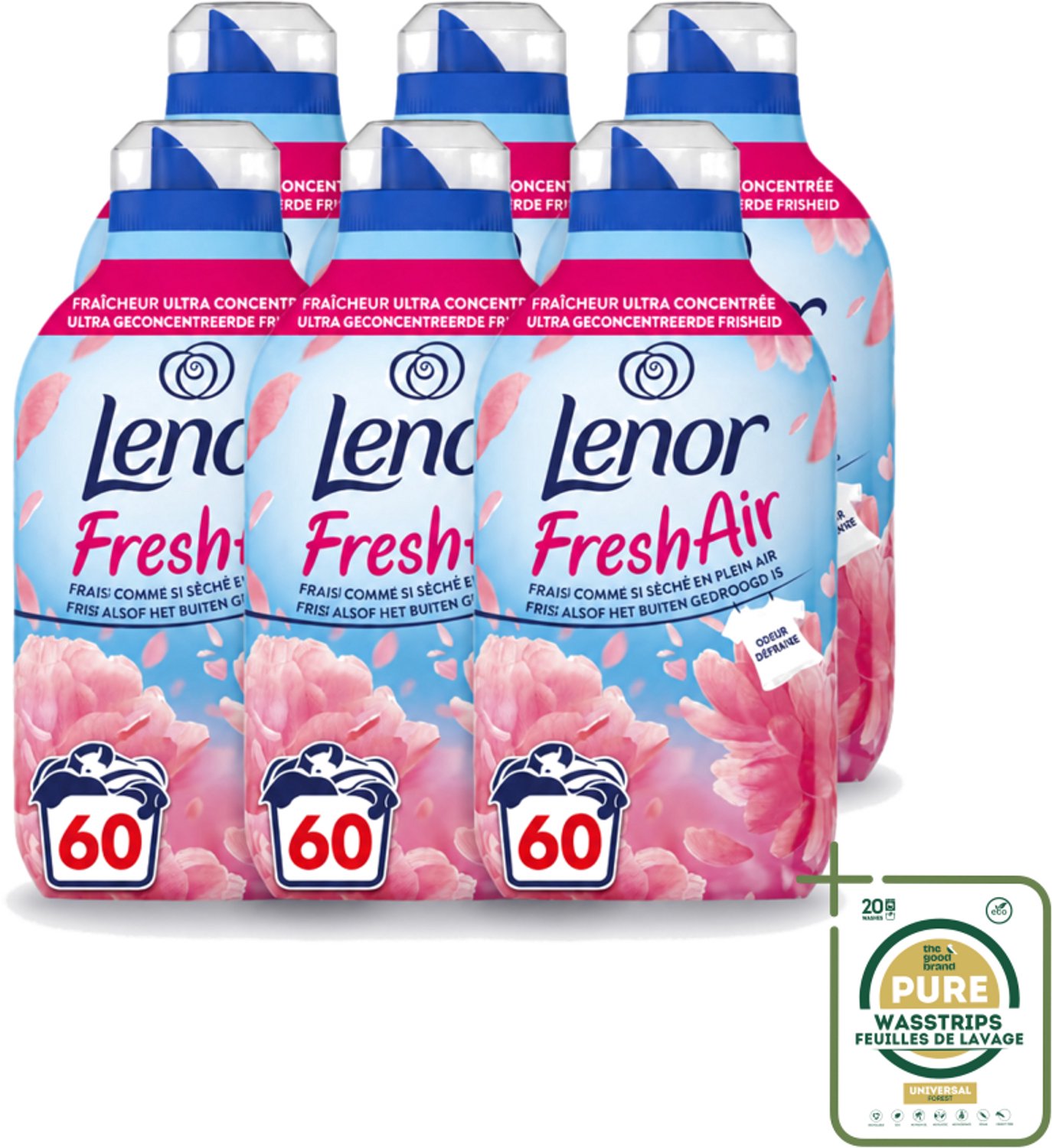 6 x Lenor – Wasverzachter – Bloesem – 60 Wasbeurten – 840 ml - Wasstrips - Wasverzachter - Buitenluchtfrisheid - Bloesemgeur - Wasgoed - Geur