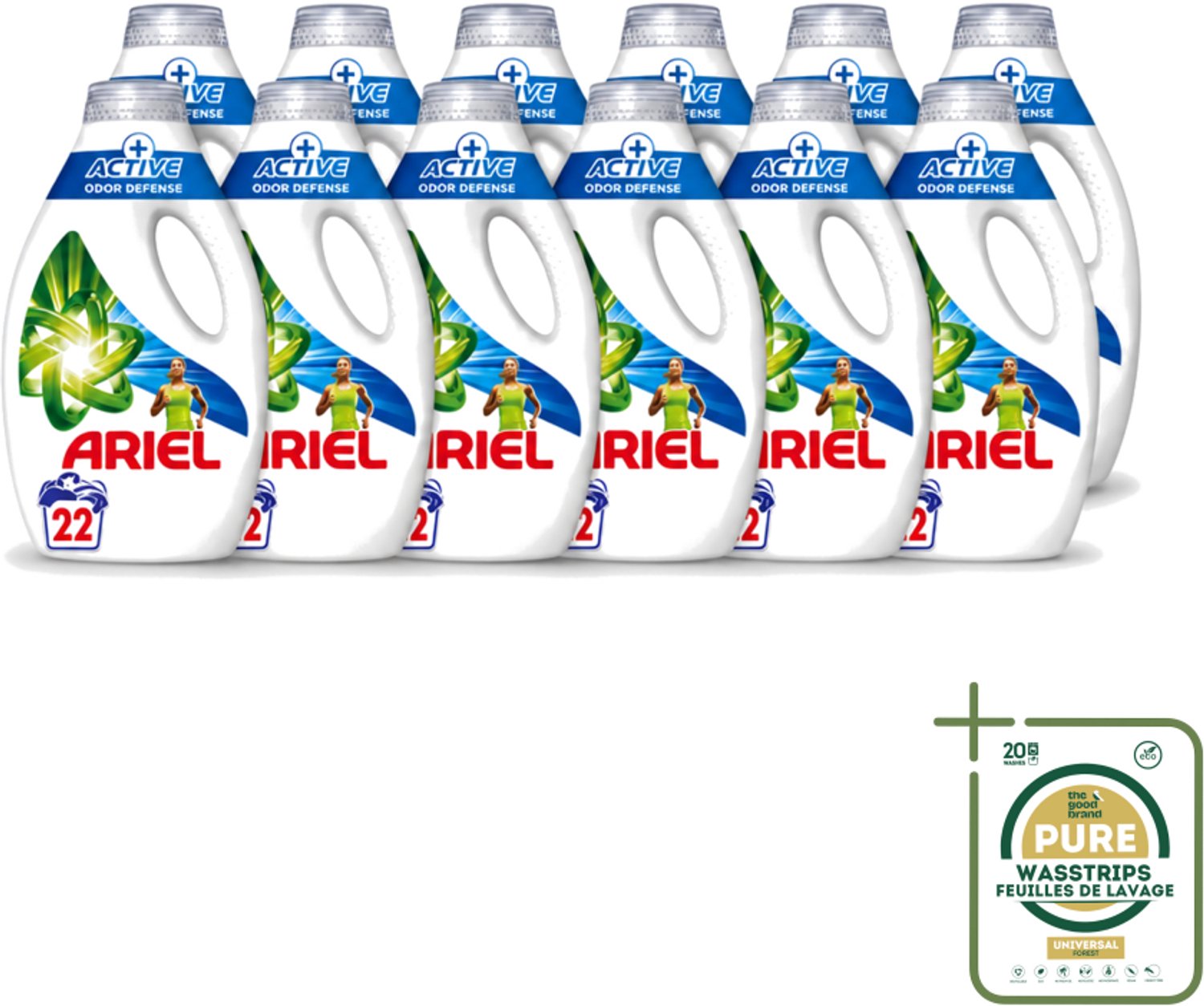 12 x Ariel – Vloeibaar Wasmiddel – Active Odor Defense – 990 ml – 22 wasbeurten - Wasstrips - Geurverwijdering Was - Sportkleding Wasmiddel - Vloeibaar Wasmiddel - Geurbestrijding - Wasmiddel Voor Activiteit