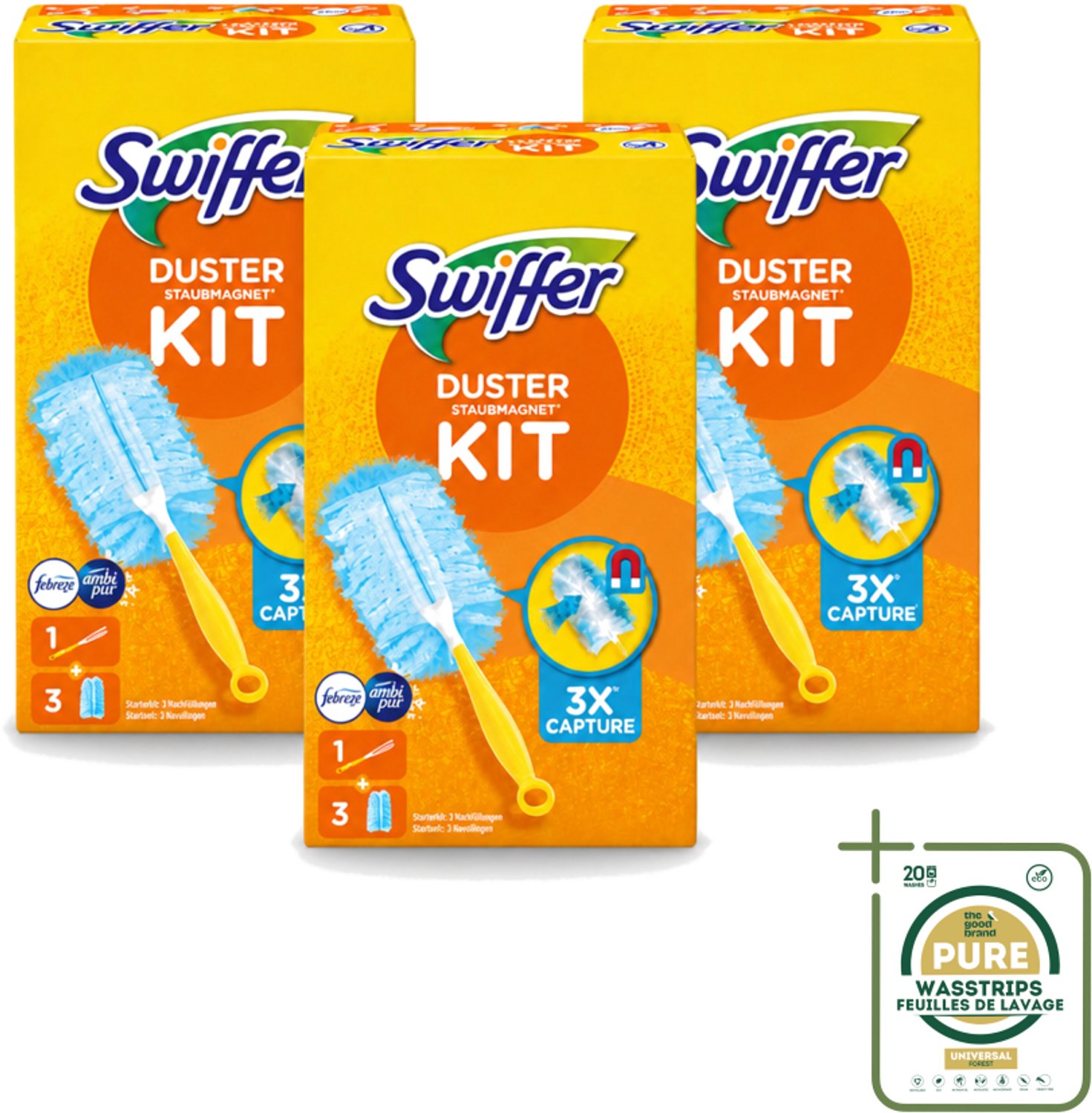 3 x Swiffer – Starterkit + 3 Navullingen – Met Febreze - Wasstrips - Stofvrij Maken - Stof Opvangen - Stofdoek - Stof Opvangen - Stof Opvangen