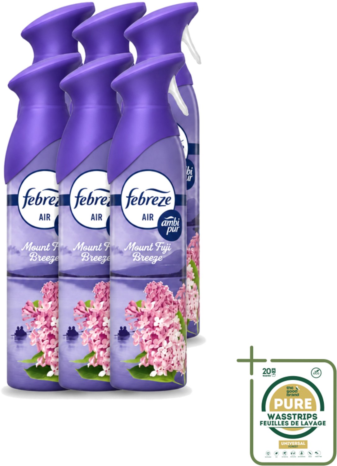 6 x Febreze – Luchtspray – Mount Fuji Breeze – 185 ml - Wasstrips - Luchtverfrisser Spray - Geurverwijdering - Geur Neutraliseren - Mount Fuji Geur - Frisse Geur