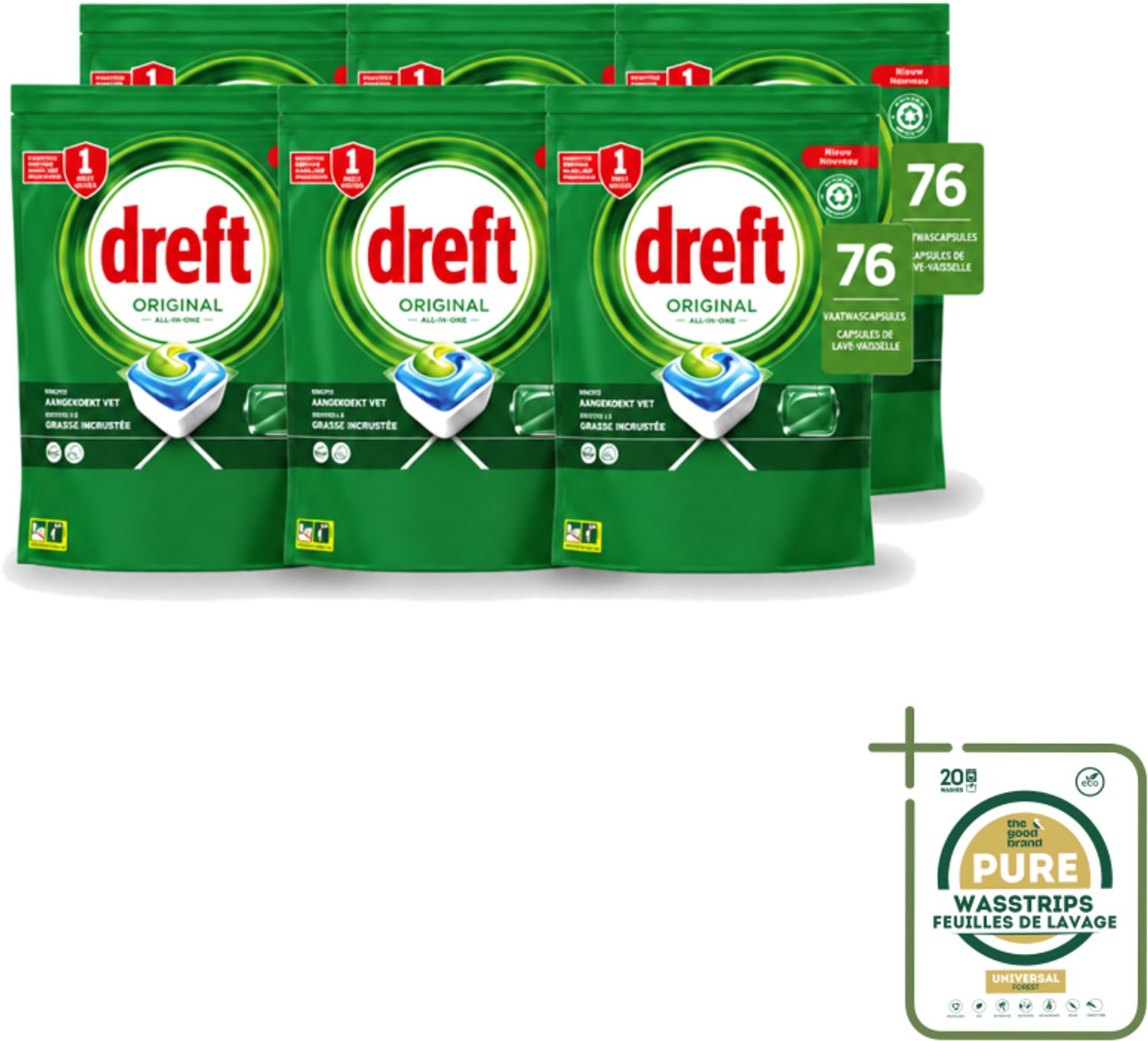 6 x Dreft – Vaatwascapsules – Original All-in-One – 76 Capsules - Vaatwassen - Vaatwascapsules - Reinigingscapsule - Vaatwasser - Vetoplossing