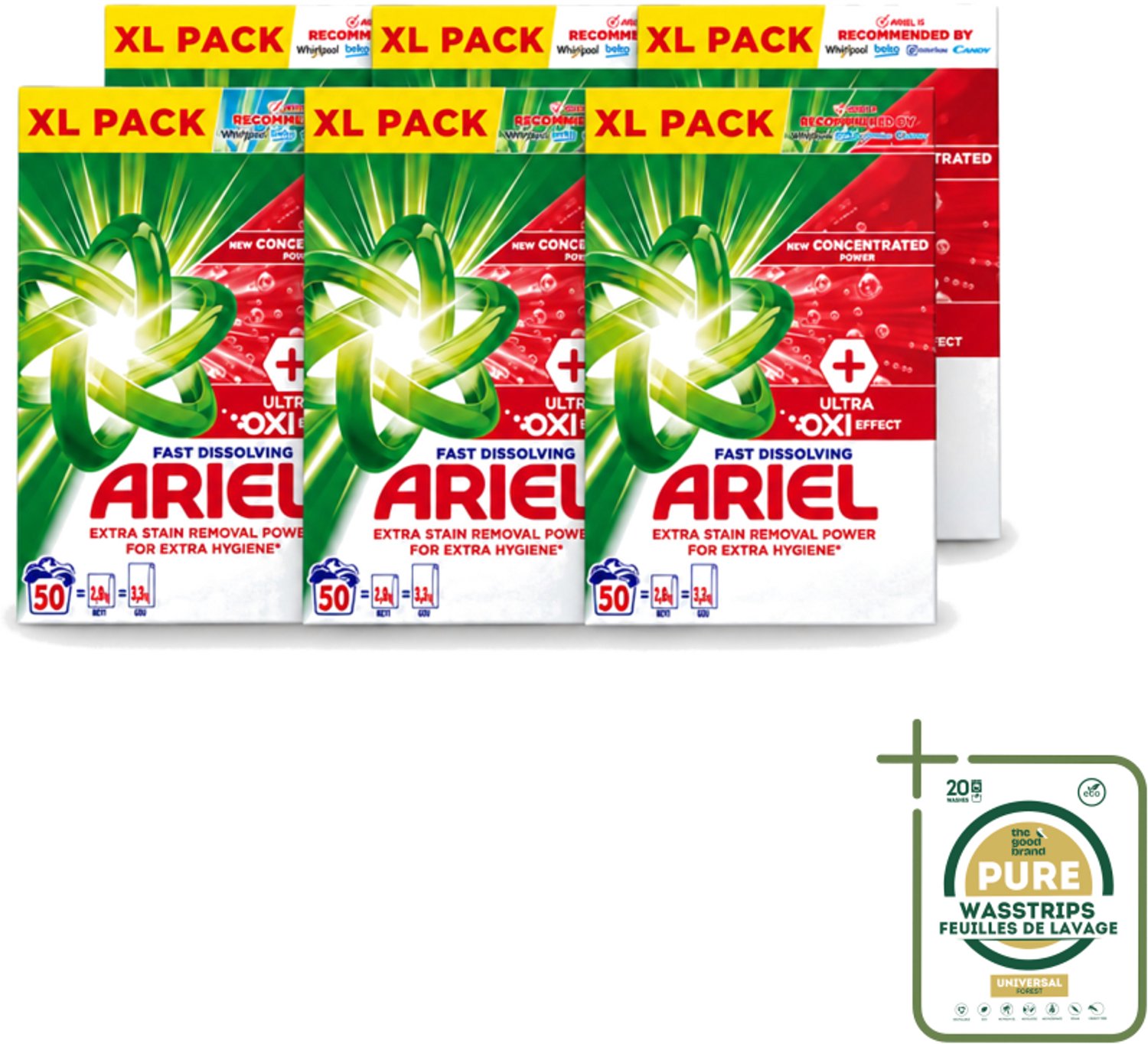6 x Ariel – Waspoeder – Oxi – 2,8 kg – 50 wasbeurten - Wasstrips - Waspoeder - Waspoeder Oxi - Vlekverwijdering - Reiniging - Wasmachine