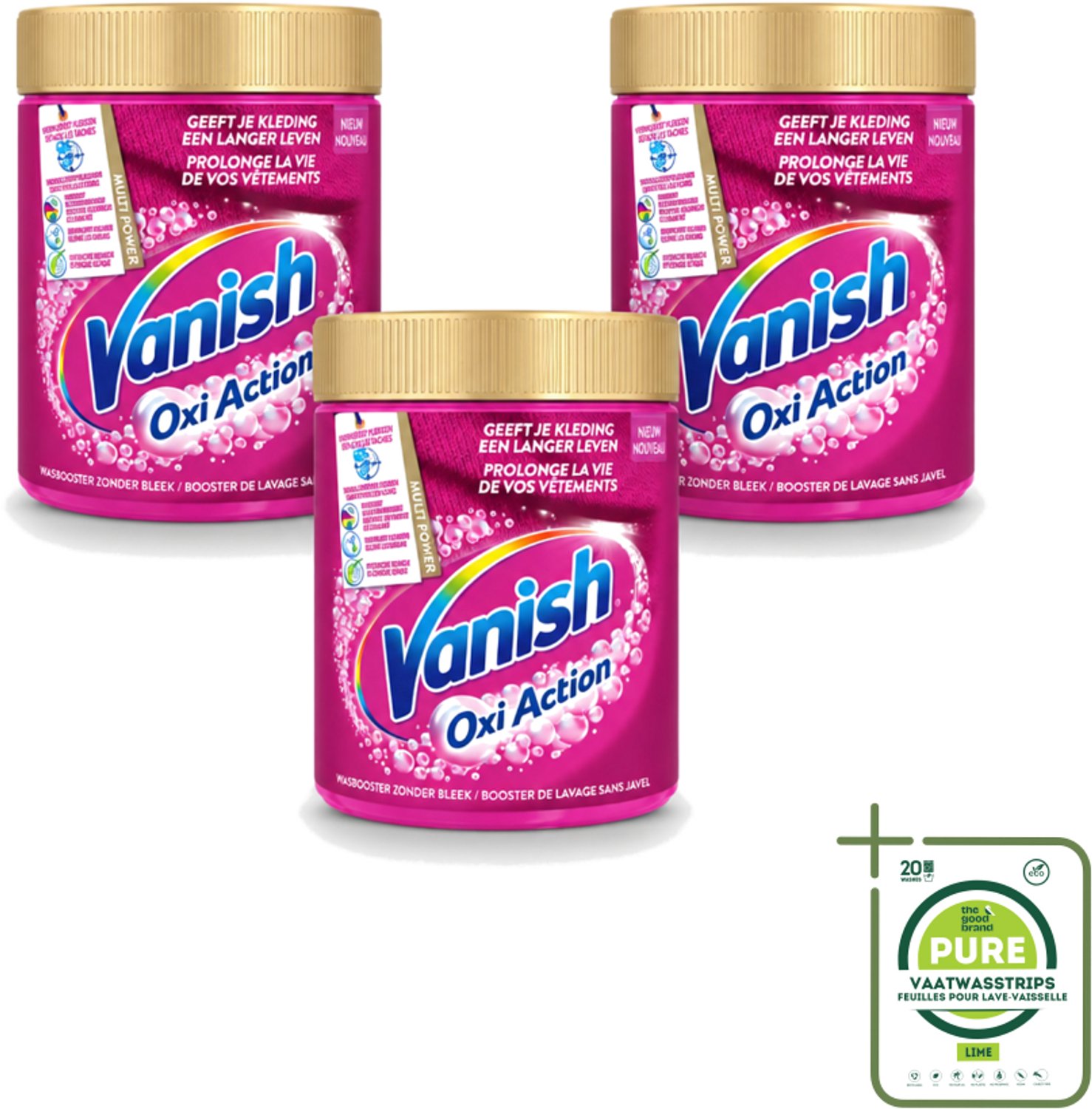 3 x Vanish Oxi Action - Vlekkenverwijderaar - Wasbooster - Zonder Bleek - Gekleurde Was - 550 Gram - Grootverpakking - Vaatwasstrips - Vlekkenverwijderaar - Wasbooster - Kleurbehoud - Geurneutraliseren - Bleekvrije Was