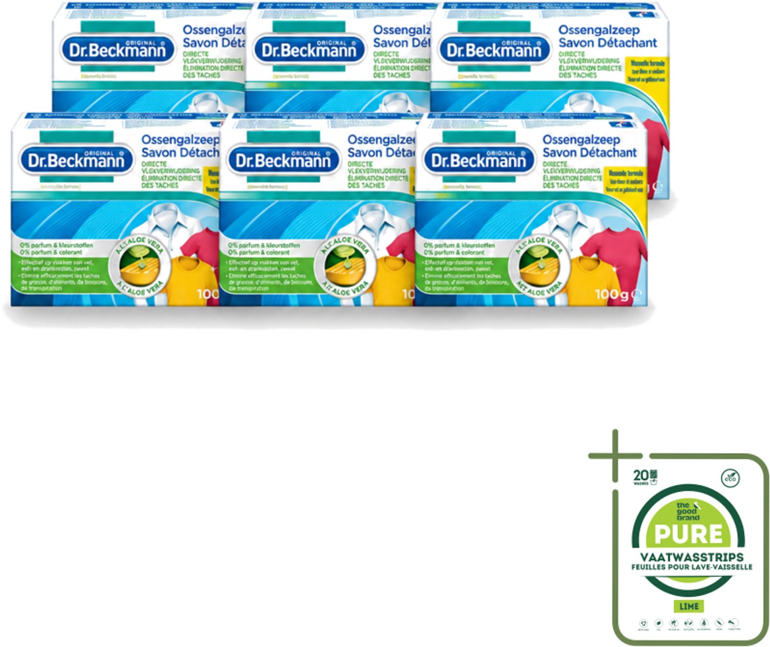 6 x Dr.Beckmann - Vlekkenverwijderaar - Ossengalzeep Met Aloë Vera - Witte en Gekleurde Was - 100g - Grootverpakking - Vaatwasstrips - Vlekkenverwijderaar - Textiel Reinigen - Tapijt Reinigen - Meubel Reinigen - Aloë Vera