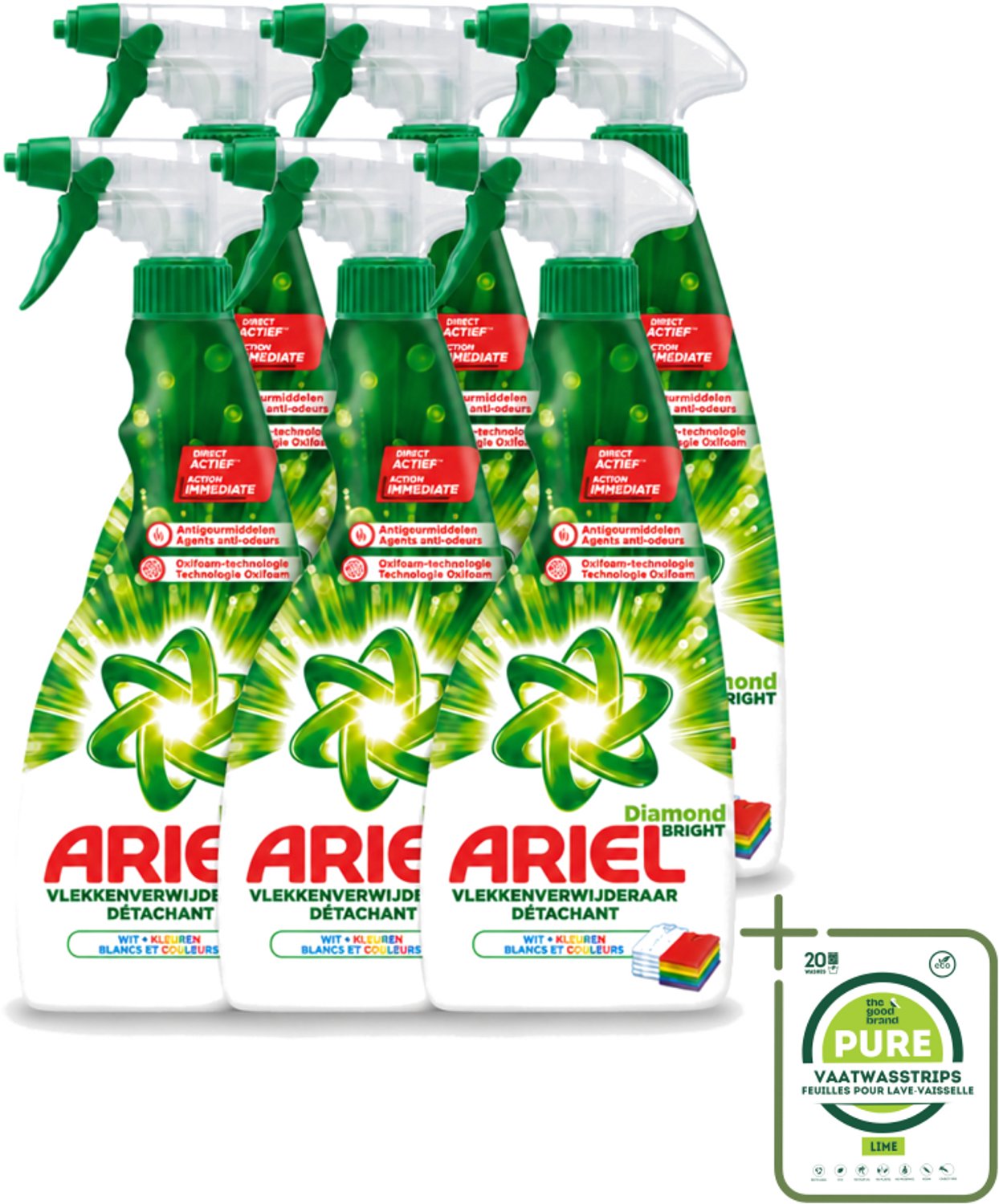 6 x Ariel Diamond Bright - Vloeibare Vlekverwijderaar - Witte en Gekleurde Was - 30 Wasbeurten - Grootverpakking - Vaatwasstrips - Vlekverwijderaar - Wasbeurt - Witte Was - Gekleurde Was - Koud Water
