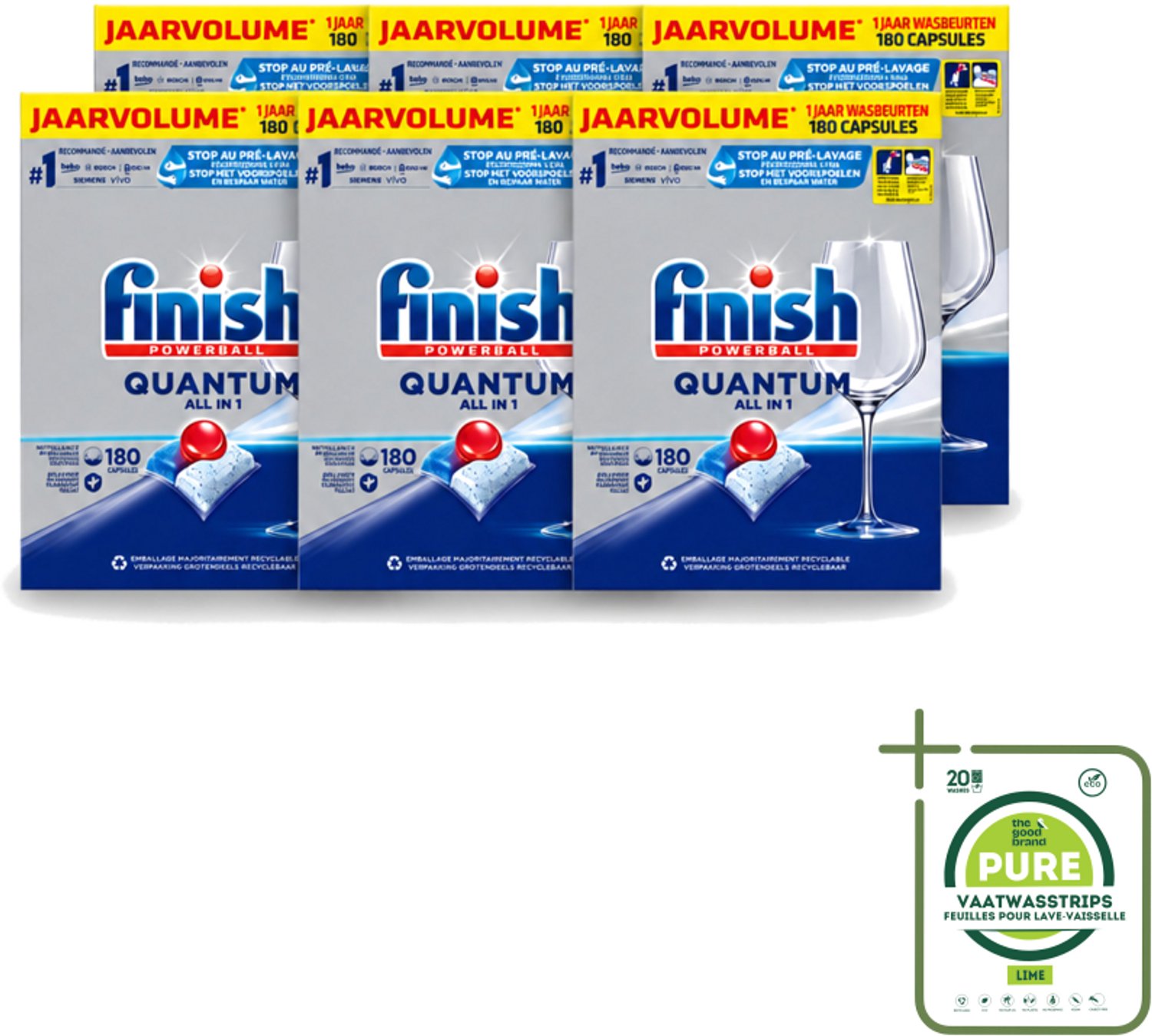 6 x Finish Powerball - Quantum All in 1 - Vaatwastabletten - 180 Tabletten - Grootverpakking - Vaatwasstrips - Vaatwassen - Vaatwastabletten - Vaatwasmiddel - Vaatwasmiddel Tabletten - Vaatwasmiddel Quantum