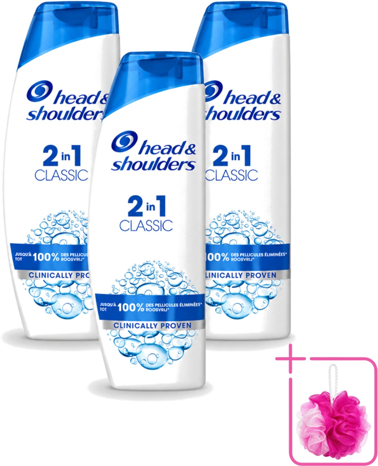 3 x Head & Shoulders - 2in1 Anti-Roos Shampoo & Conditioner - Classic - 270 ml - Bulkverpakking - Roosvrij haar - Douchemop - Roosbestrijding