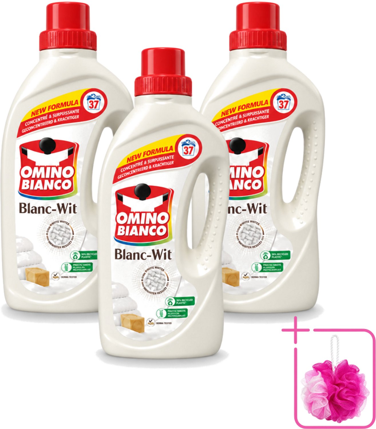 3 x Omino Bianco - Wasmiddel - Geconcentreerd & Krachtig - Witte Was - 37 Wasbeurten - Bulkverpakking - Wit wasmiddel - Douchemop - Geconcentreerd wasmiddel