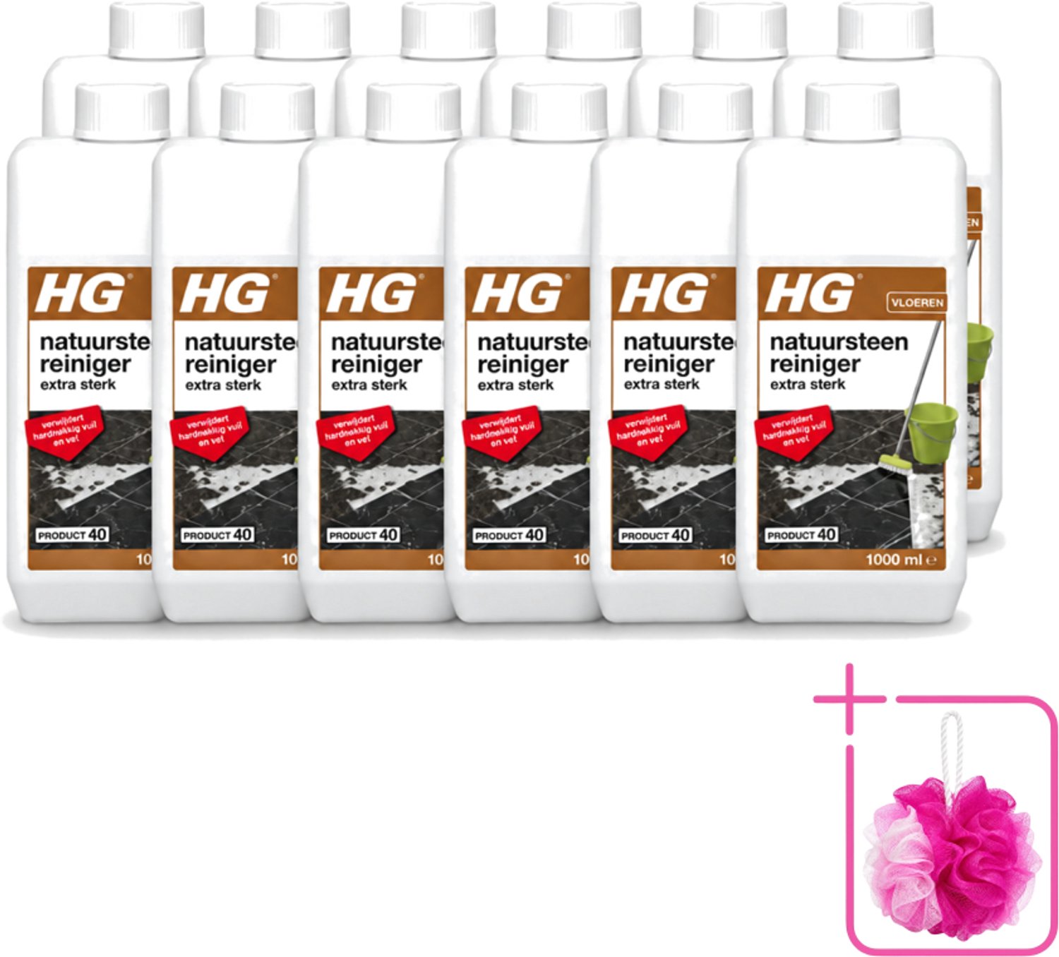 12 x HG - Natuursteenreiniger - Extra Sterk - Verwijdert Hardnekkig Vuil & Vet - 1L - Bulkverpakking - Natuursteen reinigen - Douchemop - Vet verwijderen