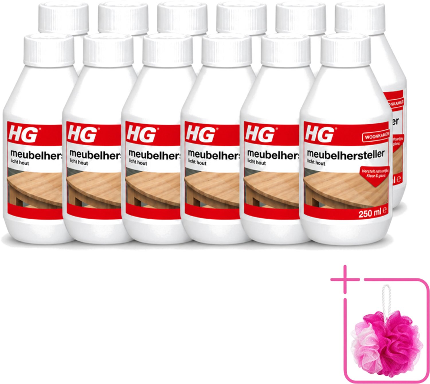 12 x HG - Meubelhersteller Licht Hout - Herstelt Natuurlijke Kleur & Glans - 250 ml - Bulkverpakking - Houtverzorging - Douchemop - Hout herstellen