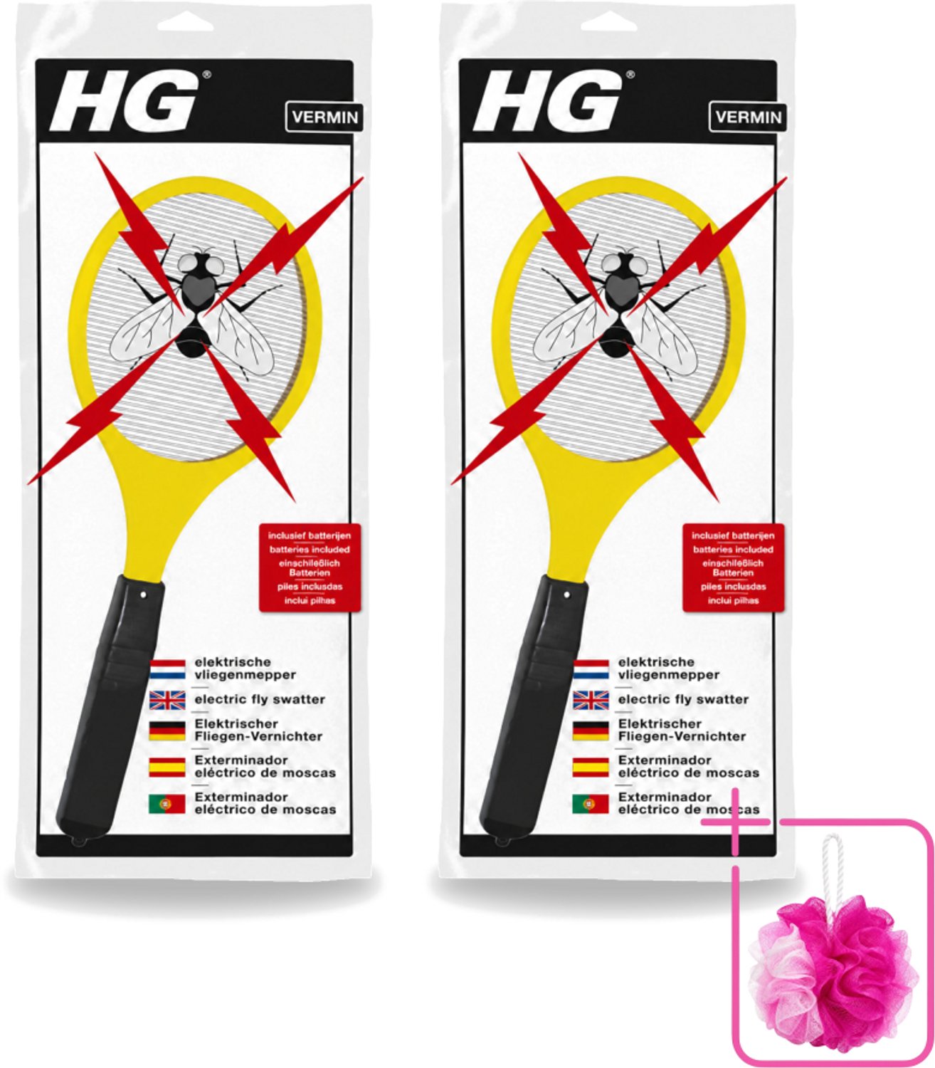 2 x HG X - Ongedierte - Elektrische Vliegenmepper - Inclusief Batterijen - Bulkverpakking - Elektrische vliegenmepper - Douchemop - Muggen doden