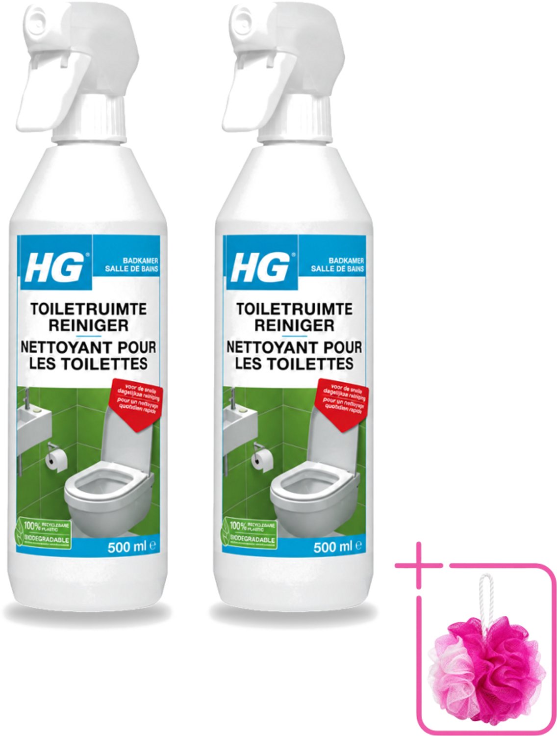 2 x HG - Badkamer - Toiletruimte Reiniger - Snelle Dagelijkse Reiniging - 500 ml - Bulkverpakking - Toiletruimte reinigen - Douchemop - Toiletruimte reiniger