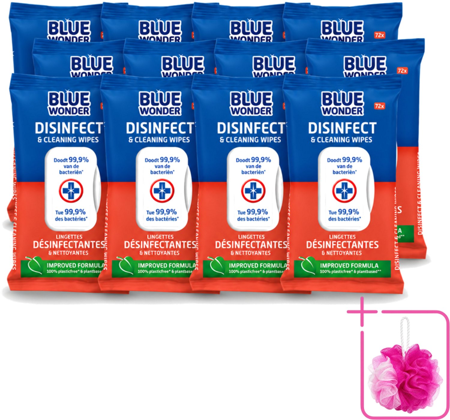 12 x Blue Wonder - Desinfectie Reiniger- Hygiënische Reiniging - 72 Doekjes - Bulkverpakking - Schoonmaken - Douchemop - Desinfecteren