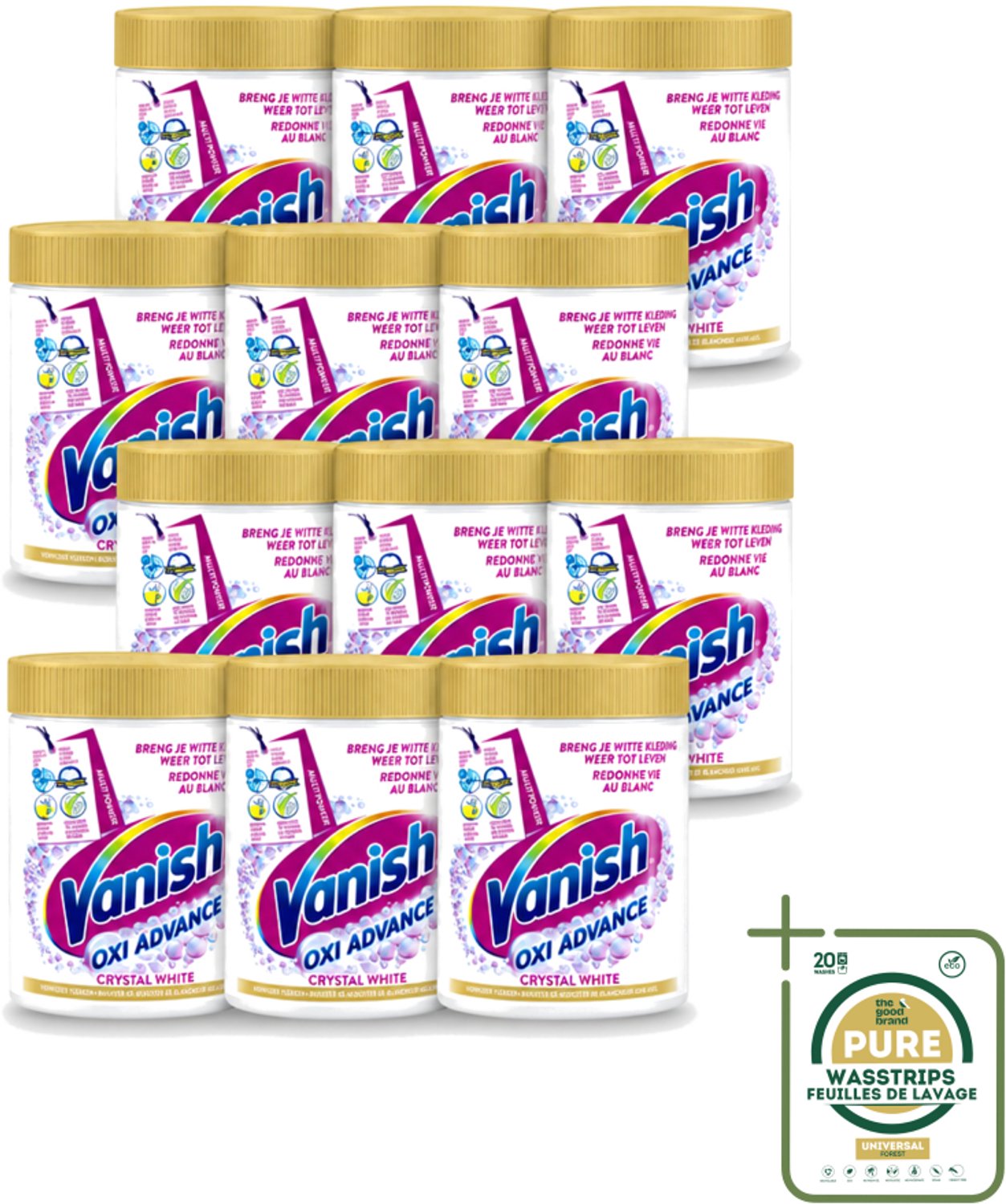 12 x Vanish Oxi Advance - Kristalwit - Vlekkenverwijderaar Poeder - Witte Was - 840 Gram - Wasstrips - Wit Was - Vlekkenverwijderaar - Witte Was - Vlekkenverwijderen - Wasmiddel