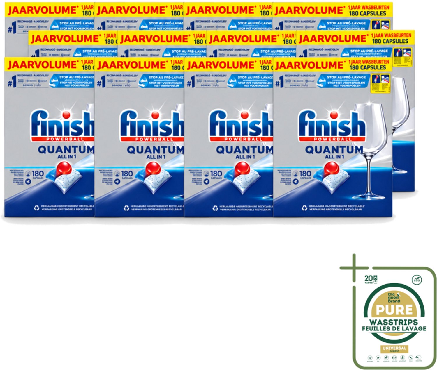 12 x Finish Powerball - Quantum All in 1 - Vaatwastabletten - 180 Tabletten - Wasstrips - Vaatwassen - Vaatwastabletten - Vaatwasmiddel - Vaatwasmiddel Tabletten - Vaatwasmiddel Quantum