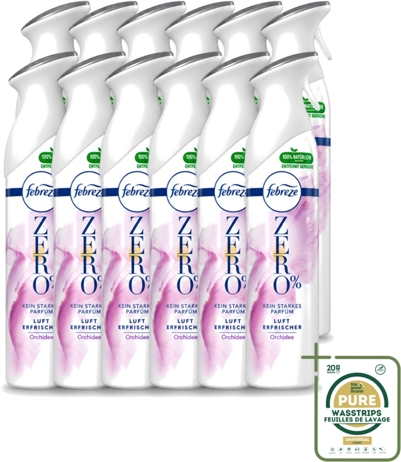 12 x Febreze Spray - Zero % - Orchidee - Luchtverfrisser - 300ml - Wasstrips - Luchtverfrisser - Geuren Verwijderen - Orchidee Geur - Frisse Geur - Zero %