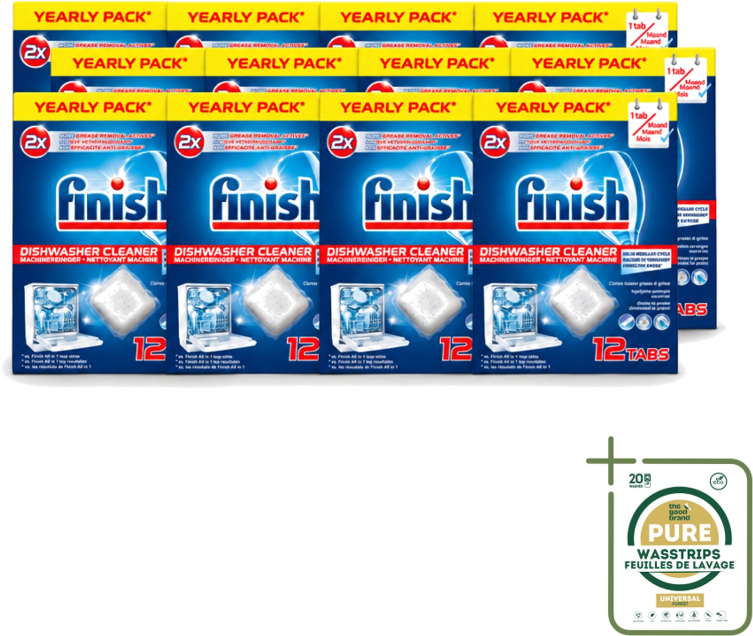 12 x Finish - Vaatwasmachinereiniger - Anti-Vet & Anti-Vuil - 12 Tabletten - Wasstrips - Vaatwasmachinereiniger - Vet En Vuil Verwijderen - Vaatwasmachine Reinigen - Vaatwasmachine Onderhoud - Vaatwasmachine Schoon Houden