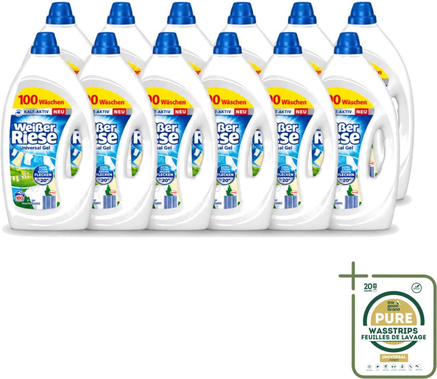 12 x Weißer Riese - Wasmiddel - Gel - Witte Was - 4.5L - 100 Wasbeurten - Wasstrips - Wasmiddel Gel - Witte Was - Reiniging - Vlekken Verwijderen - Wasbeurten