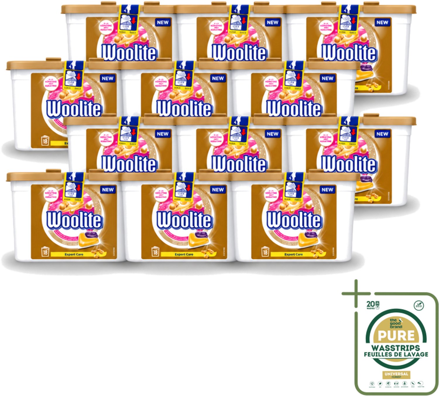 12 x Woolite Expert Care - Wasmiddelcapsules - Met Keratine - Delicate Was - 18 Wasbeurten - Wasstrips - Delicate Was - Keratine Wasmiddel - Wasmiddel Voor Zijde - Wasmiddel Voor Wol - Wasmiddel Voor Lingerie