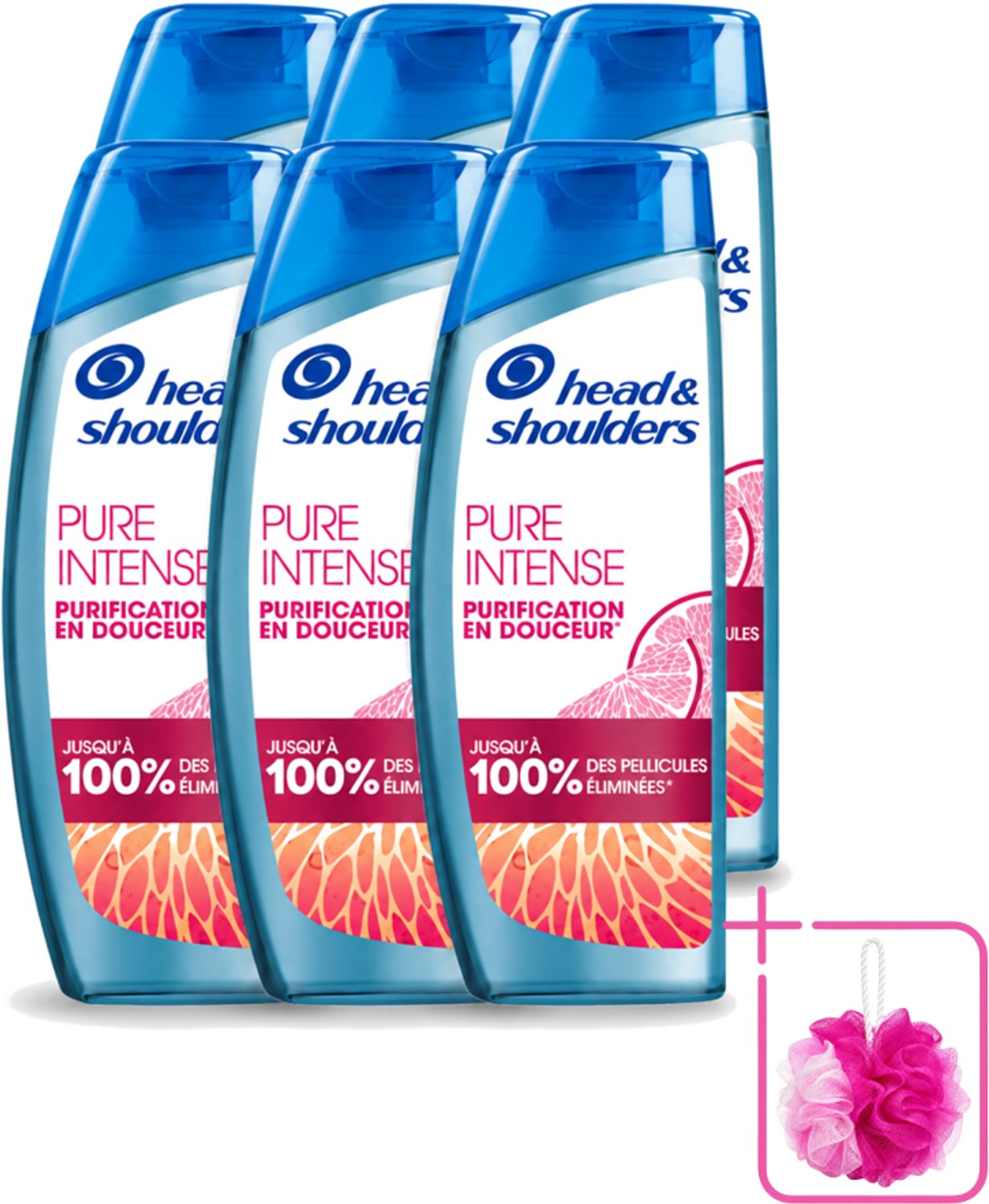 6 x Head & Shoulders - Anti-Roos Shampoo - Pure Intense - Grapefruit - 250 ml - Bulkverpakking - Anti-roos shampoo - Douchemop - Vet hoofd