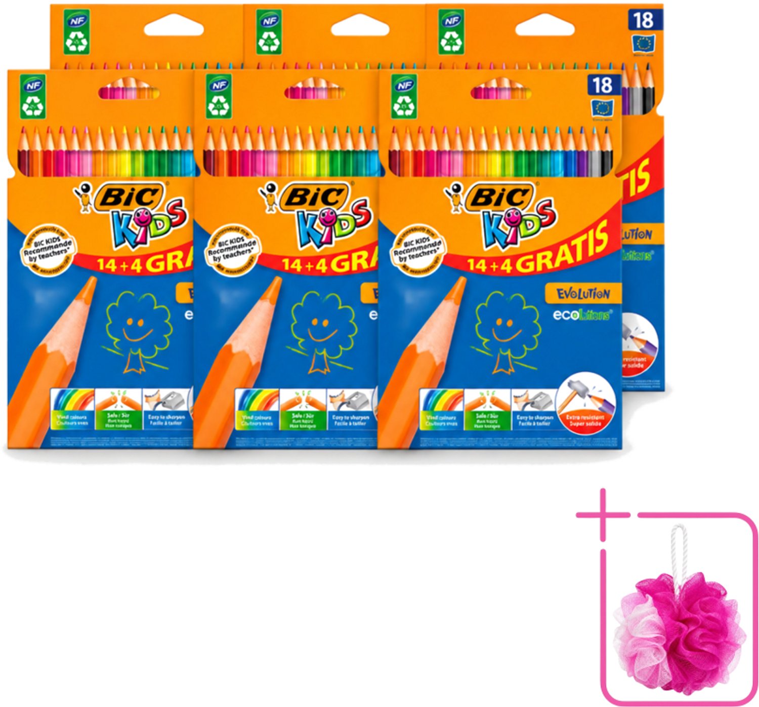 6 x Bic Kids - Kleurpotloden - Diverse Kleuren - Eco - Evolution - 18 Potloden - Bulkverpakking - Kleurpotloden voor kinderen - Kleurpotloden eco