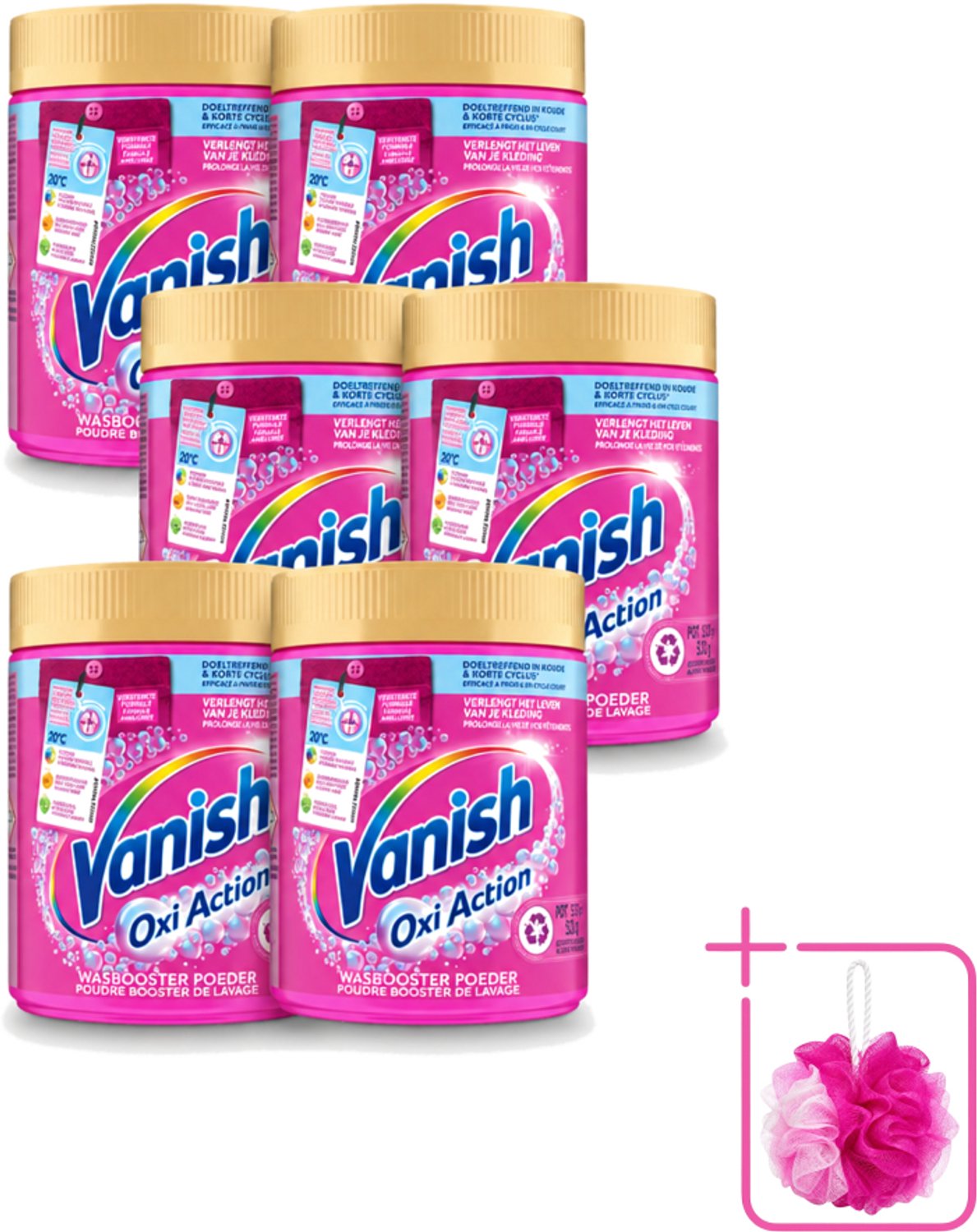 6 x Vanish Oxi Action - Vlekkenverwijderaar Poeder - Zonder Bleek - Gekleurde Was - 530 Gram - Bulkverpakking - Vlekkenverwijderaar - Douchemop - Wasbooster