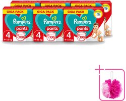 6 x Pampers - Baby-Dry Pants - Luierbroekjes - Maat 4 (9-15 kg) - Comfort Fit - 108 Luiers - Bulkverpakking - Baby luier - Douchemop - Baby droge huid