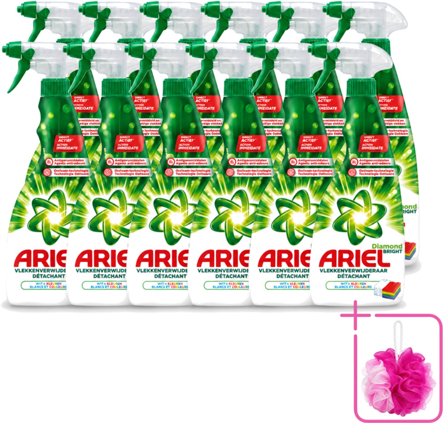 12 x Ariel Diamond Bright - Vloeibare Vlekverwijderaar - Witte en Gekleurde Was - 30 Wasbeurten - Bulkverpakking - Vlekverwijderaar - Douchemop - Wasbeurt