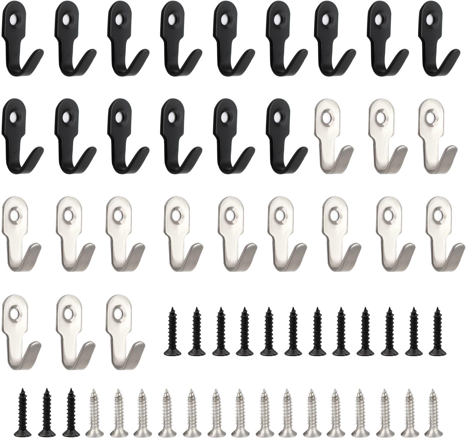 NEUSID Haken om te schroeven, 30 stuks wandhaken, klein, 27 mm, roestvrij staal, sleutelhaken met 30 schroeven, kledinghaken, vintage, voor keuken, ba