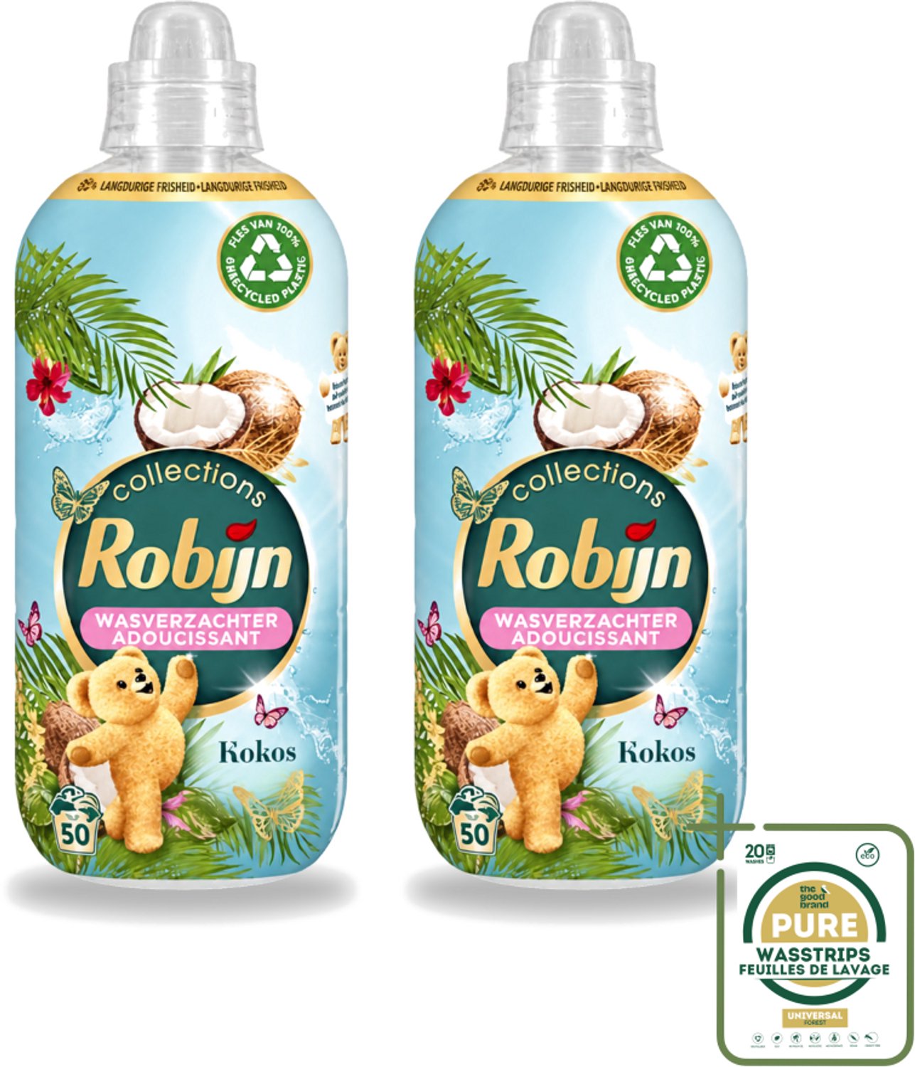 2 x Robijn Collections - Wasverzachter - Kokos - 1,25L - 50 Wasbeurten - Wasstrips - Wasverzachter Kokos - Wasverzachter Voor Kleding - Kokos Geur Wasverzachter - Wasverzachter Voor Wasbeurten - Wasverzachter Met Luxe Geur