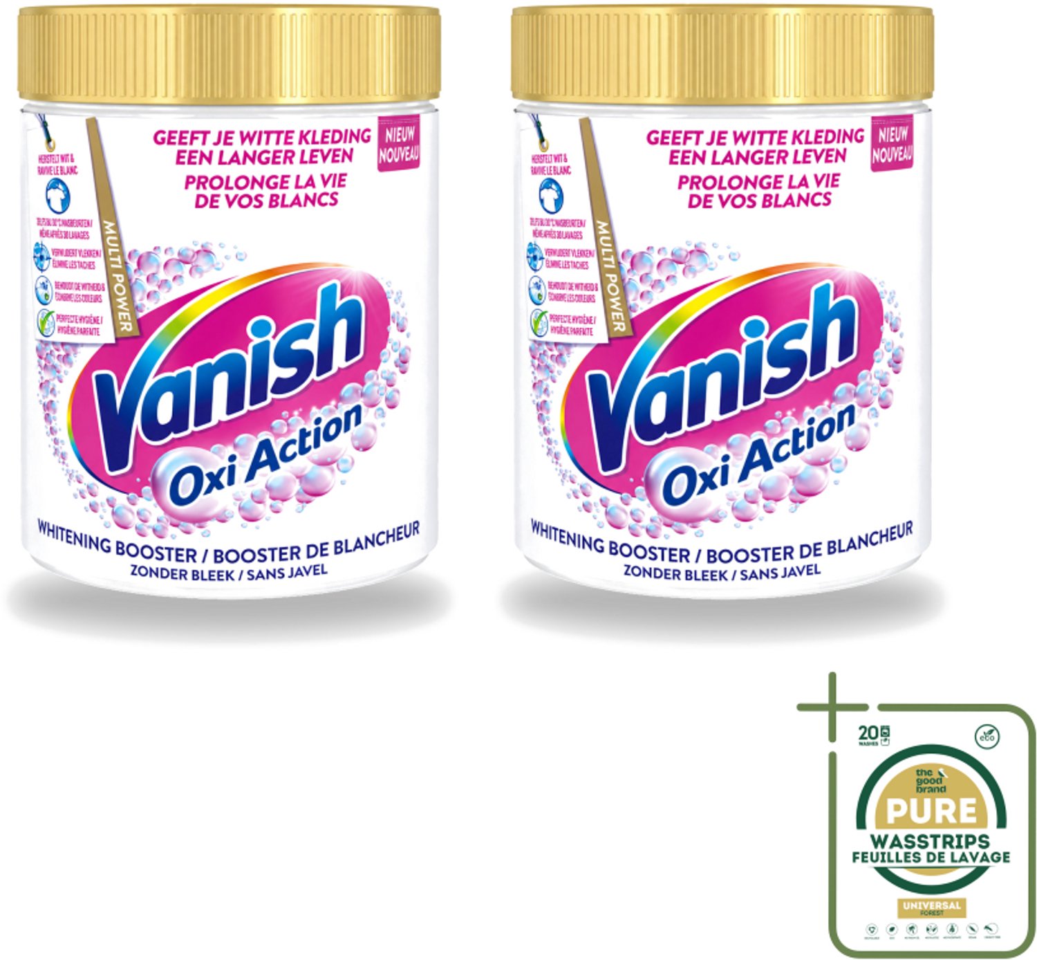 2 x Vanish Oxi Action - Vlekkenverwijderaar - Wasbooster - Zonder Bleek - Witte Was - 1 Kg - Wasstrips - Vlekkenverwijderaar - Witte Was - Wasbooster - Bleekvrije Was - Geurverwijderaar